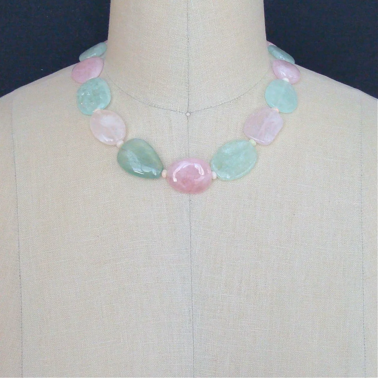 Aquamarine Morganite Beryl Slices Opal Choker Necklace Inlay Opal Toggle - Francesca Necklace