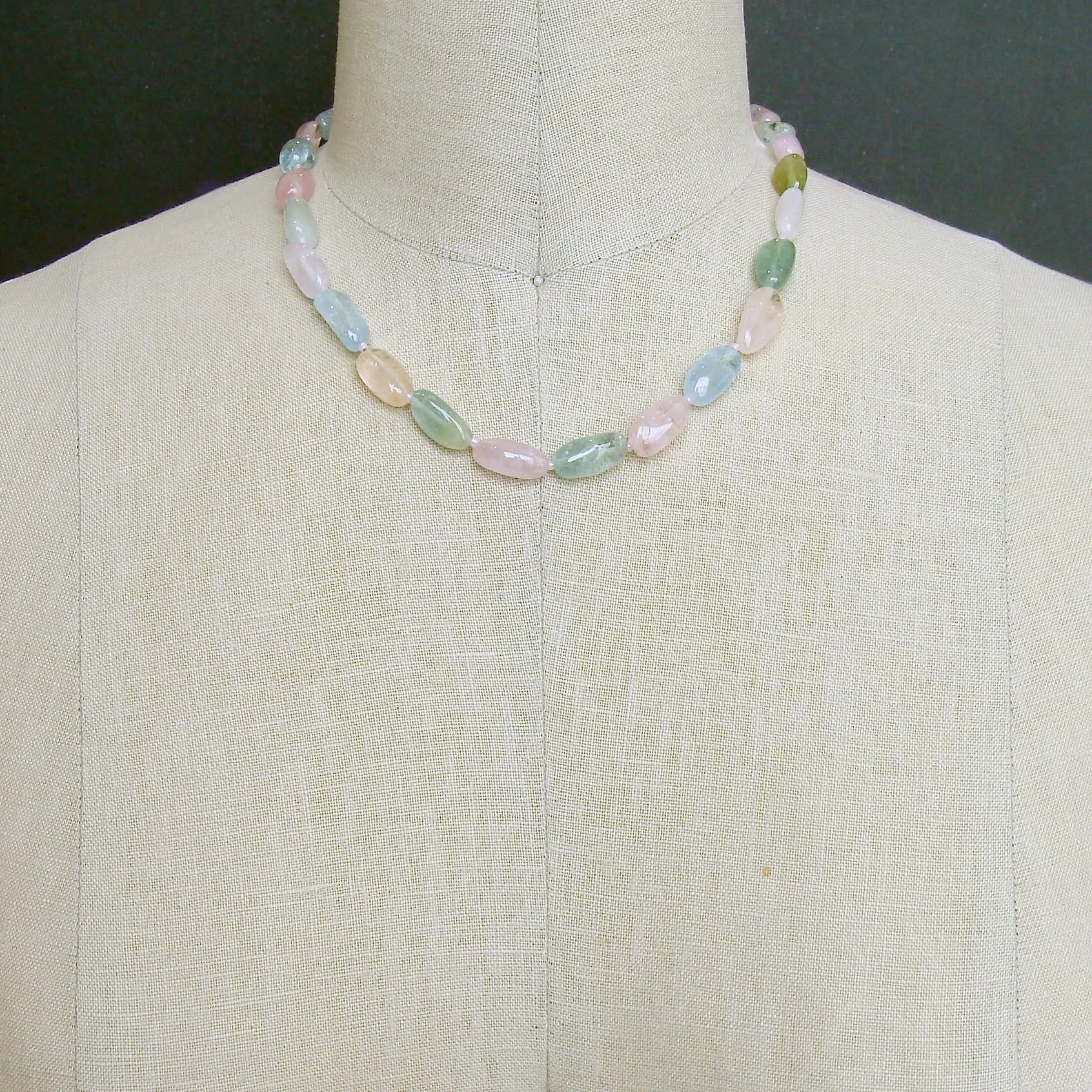 Aquamarine Morganite Heliodore Beryl Nuggets Inlay Opal Toggle Choker Necklace - Francesca II Necklace