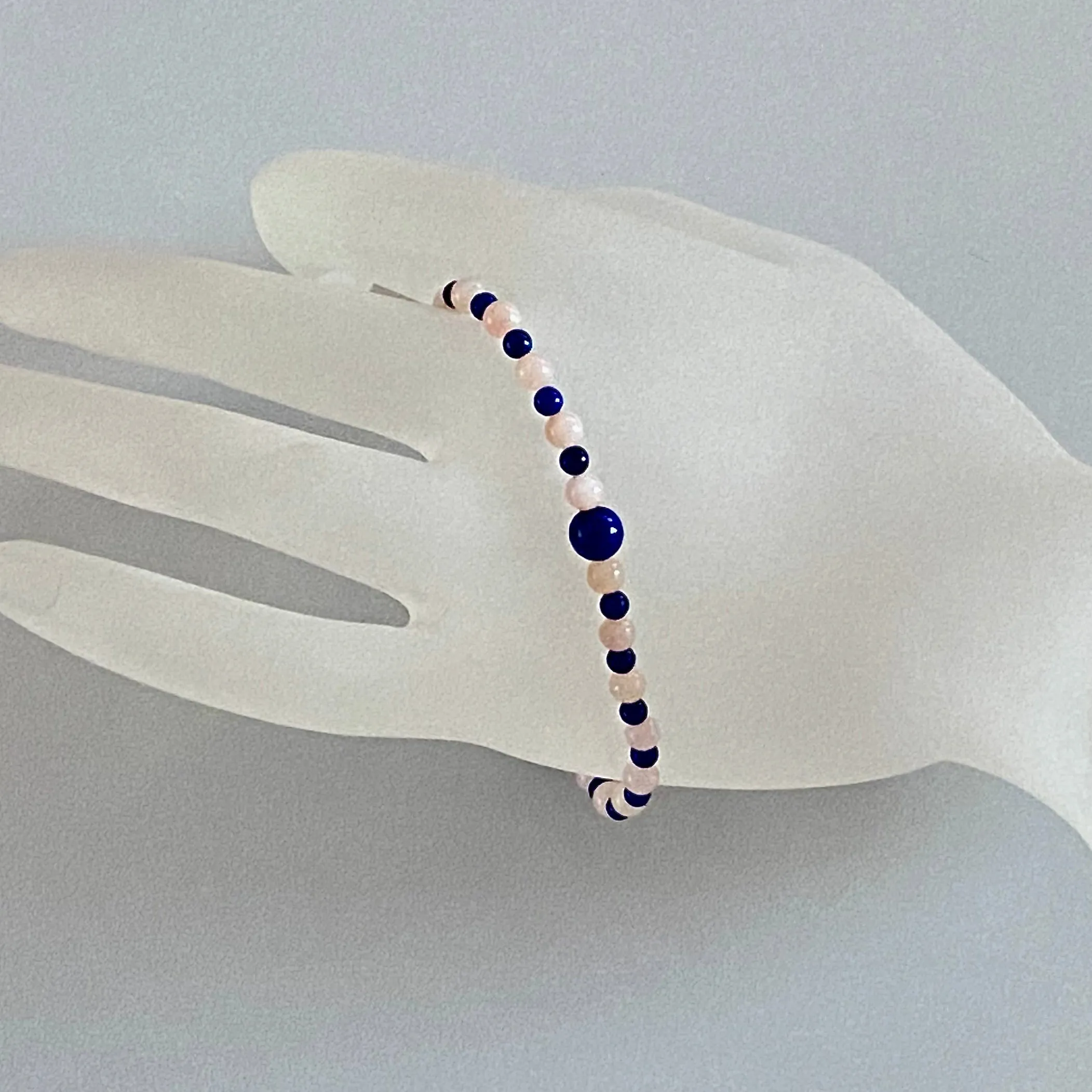 Arpaia 7" Stretch Bracelet with Natural Lapis Lazuli and Pink Peruvian Opal Beads