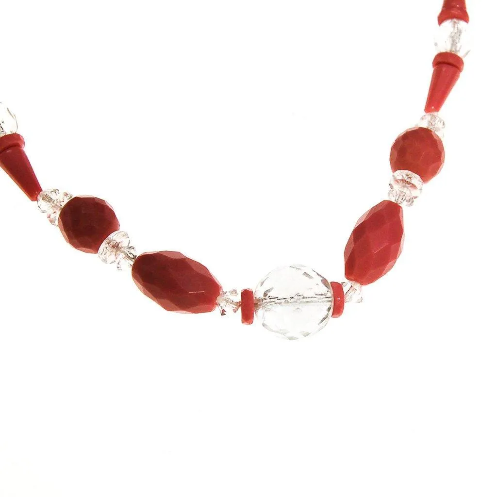 Art Deco Era Pink and Clear Faceted Crystal Choker Necklace