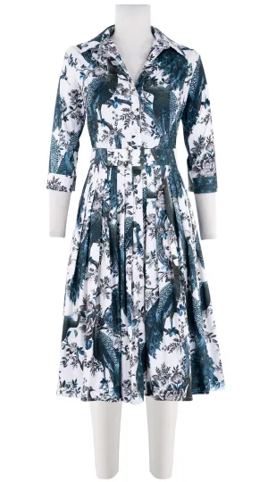 Audrey Dress #2 Shirt Collar 3/4 Sleeve Long  3 Length Cotton Stretch (Belvedere Peacok)