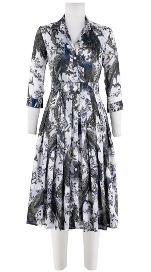 Audrey Dress #4 Shirt Collar 3/4 Sleeve Long  3 Length Cotton Musola (Belvedere Peacok)