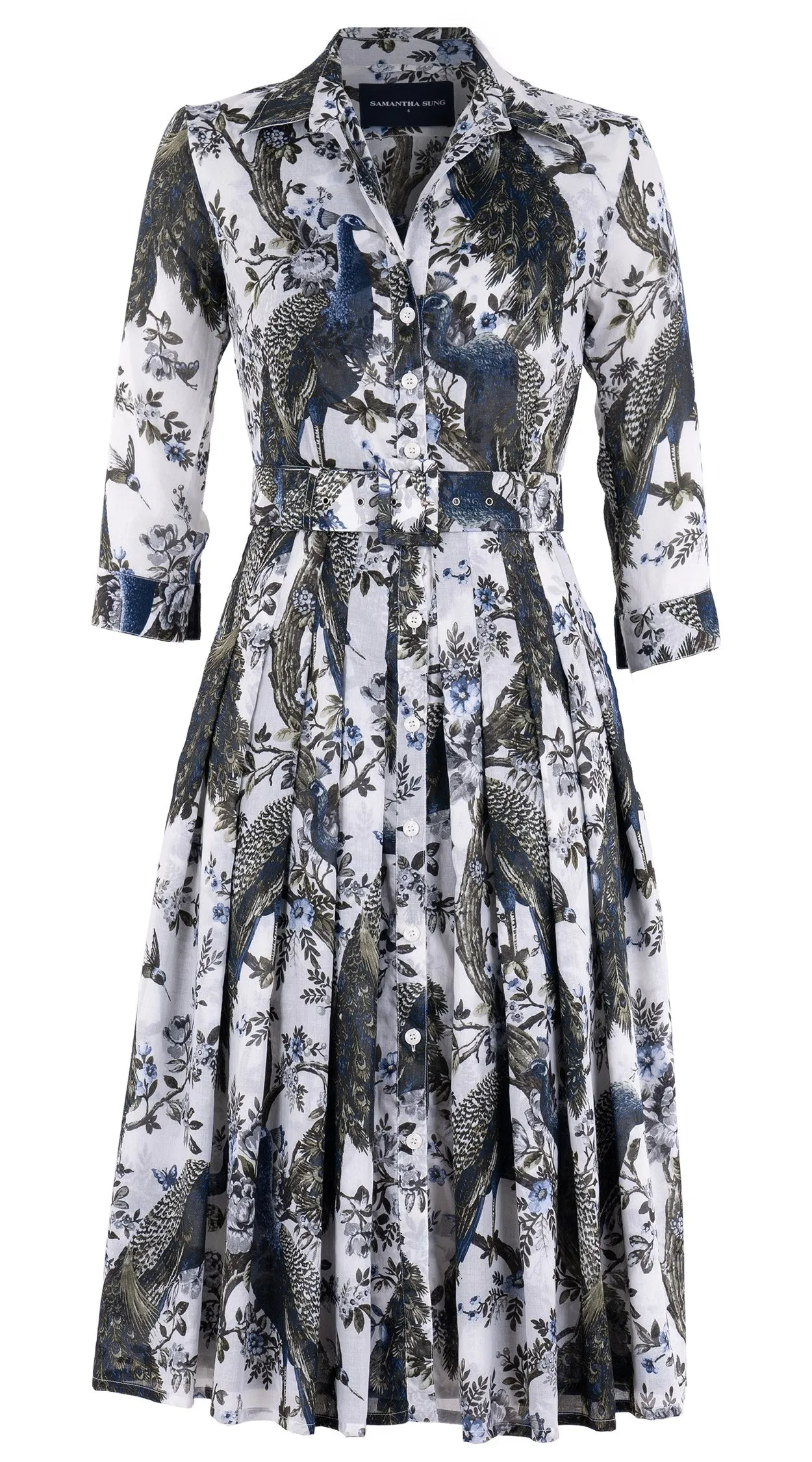 Audrey Dress #4 Shirt Collar 3/4 Sleeve Long  3 Length Cotton Musola (Belvedere Peacok)
