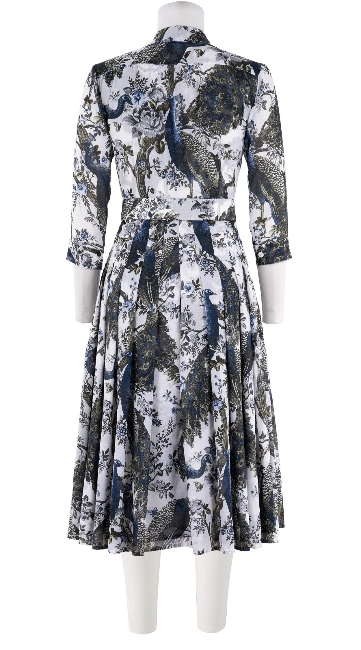 Audrey Dress #4 Shirt Collar 3/4 Sleeve Long  3 Length Cotton Musola (Belvedere Peacok)
