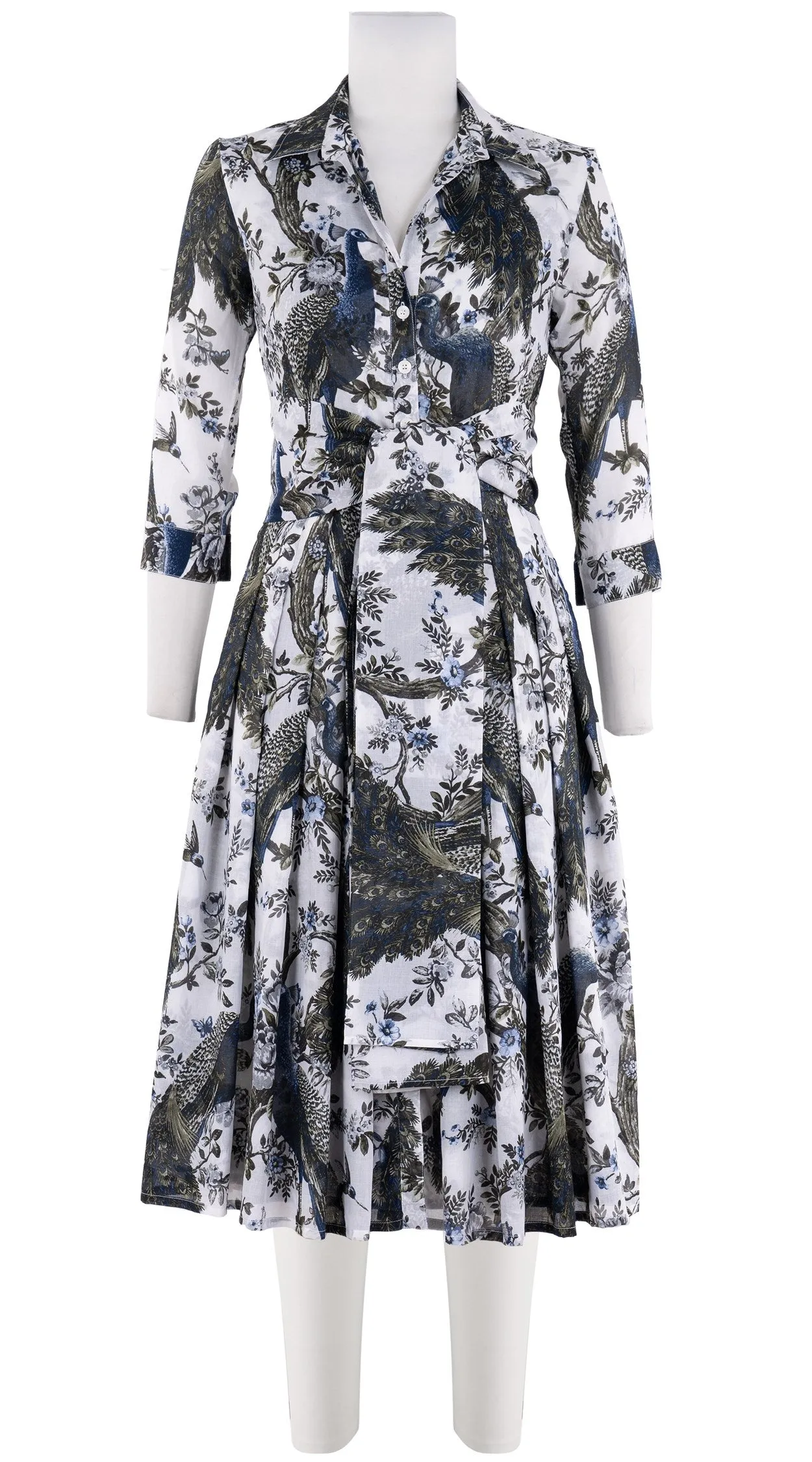 Audrey Dress #4 Shirt Collar 3/4 Sleeve Long  3 Length Cotton Musola (Belvedere Peacok)