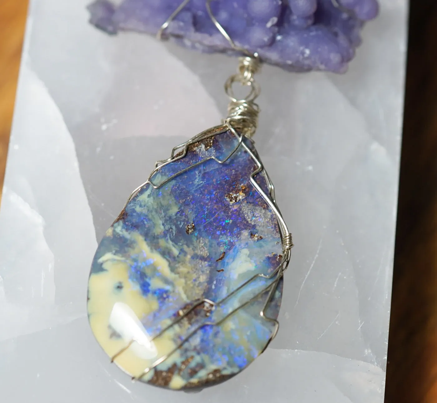 Australian Opal & Grape Chalcedony Pendant