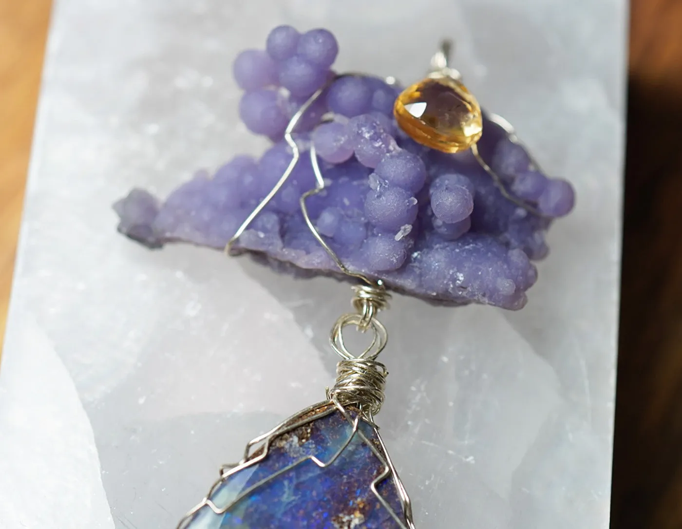 Australian Opal & Grape Chalcedony Pendant