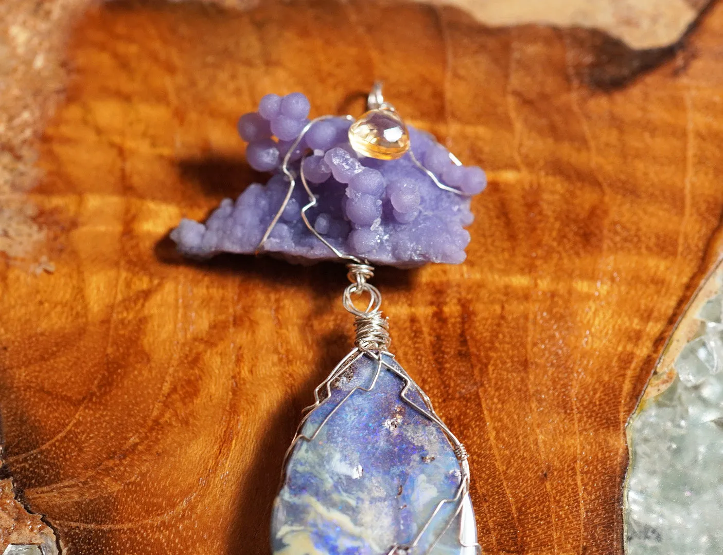 Australian Opal & Grape Chalcedony Pendant