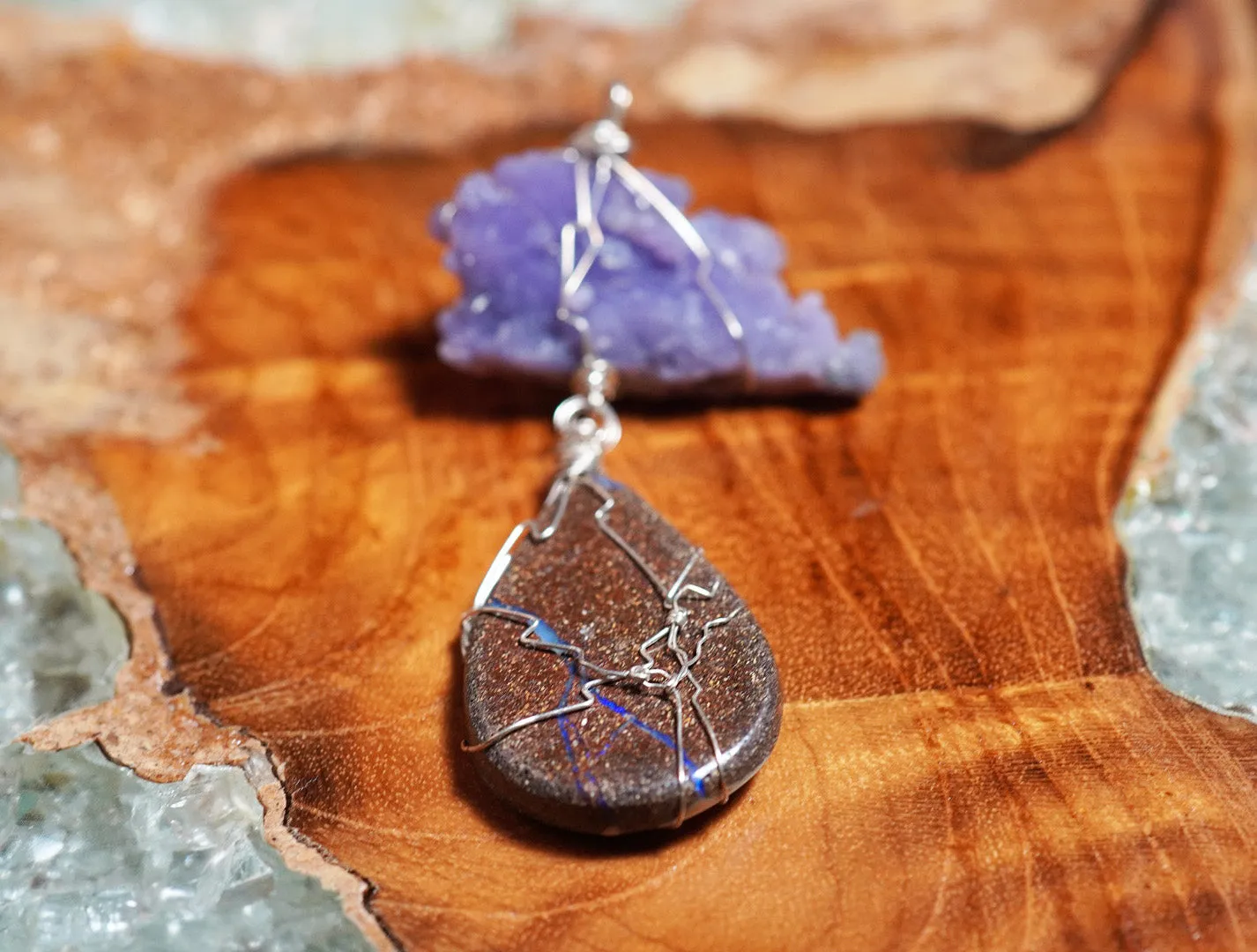 Australian Opal & Grape Chalcedony Pendant