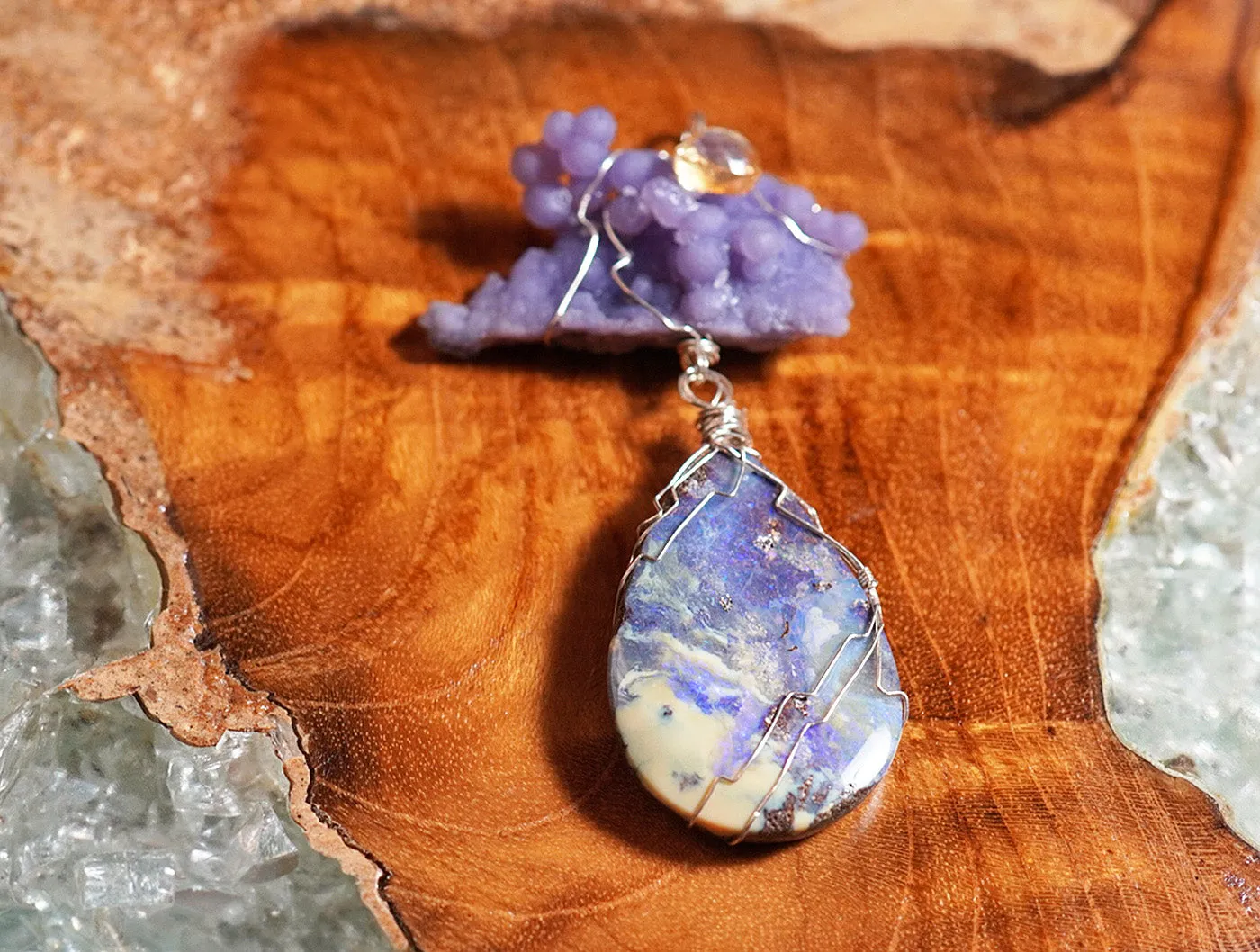 Australian Opal & Grape Chalcedony Pendant