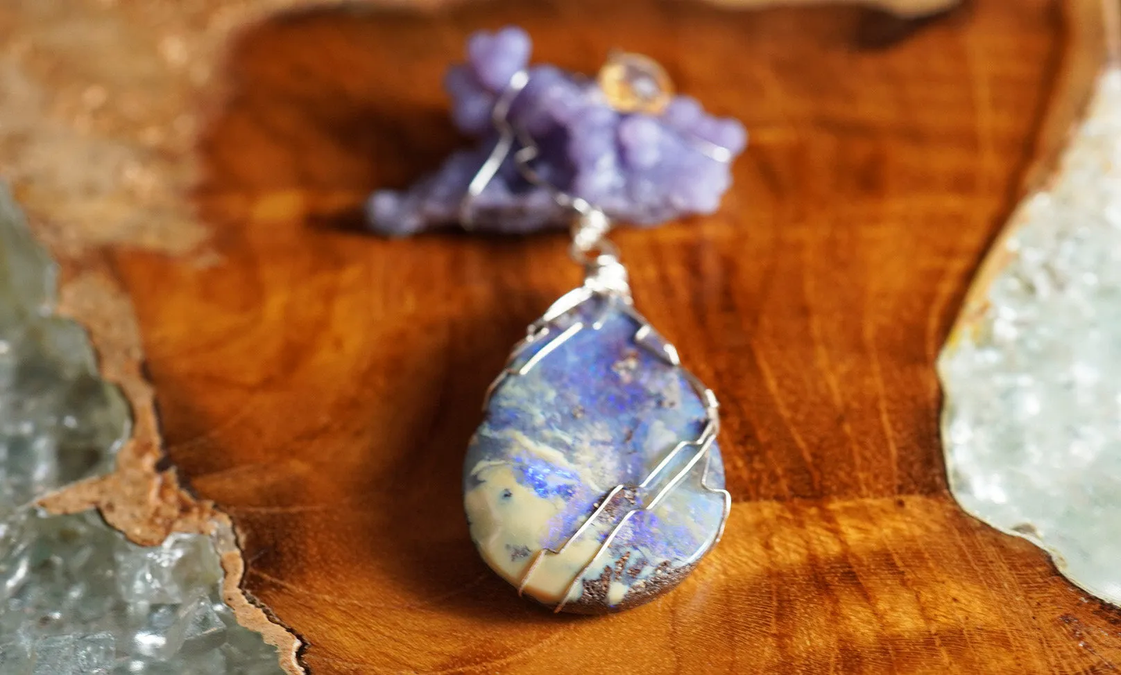 Australian Opal & Grape Chalcedony Pendant