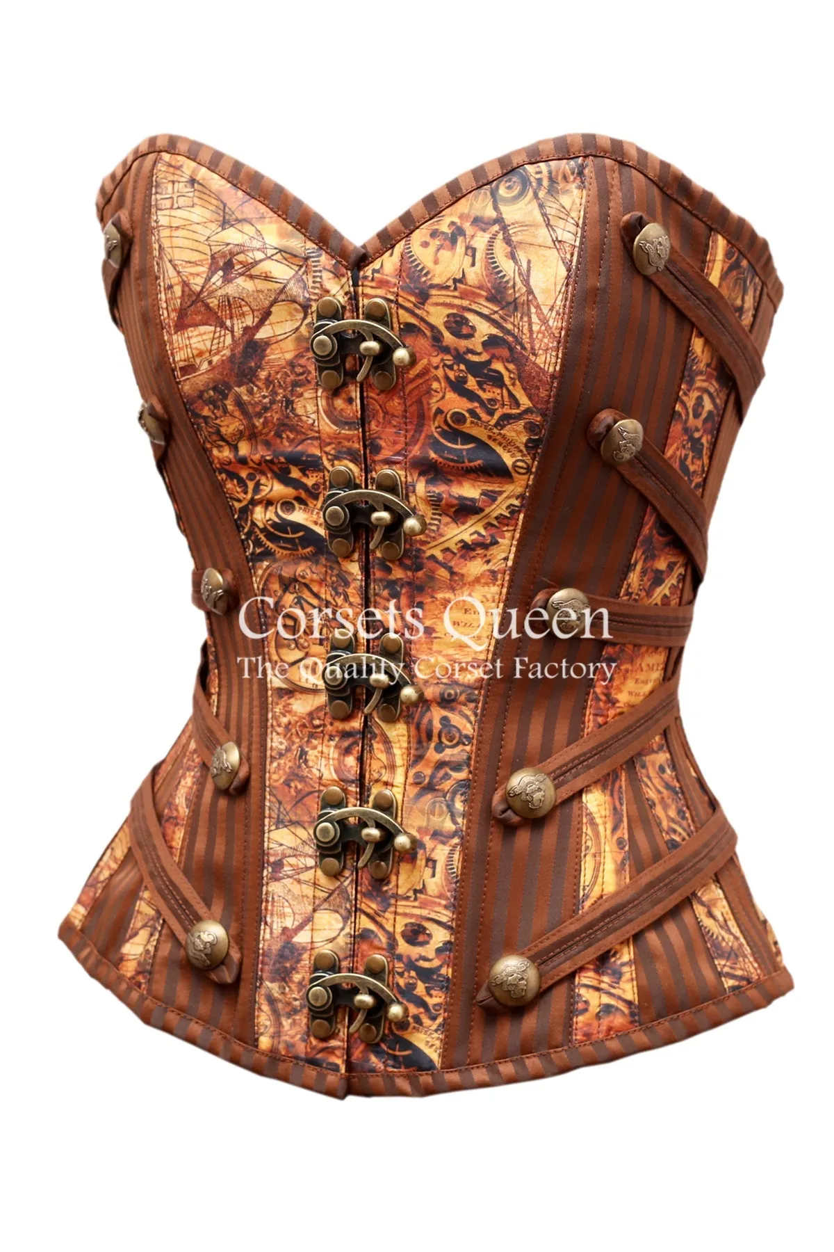Bartram Digital Print With Brown Brocade Overbust Corset
