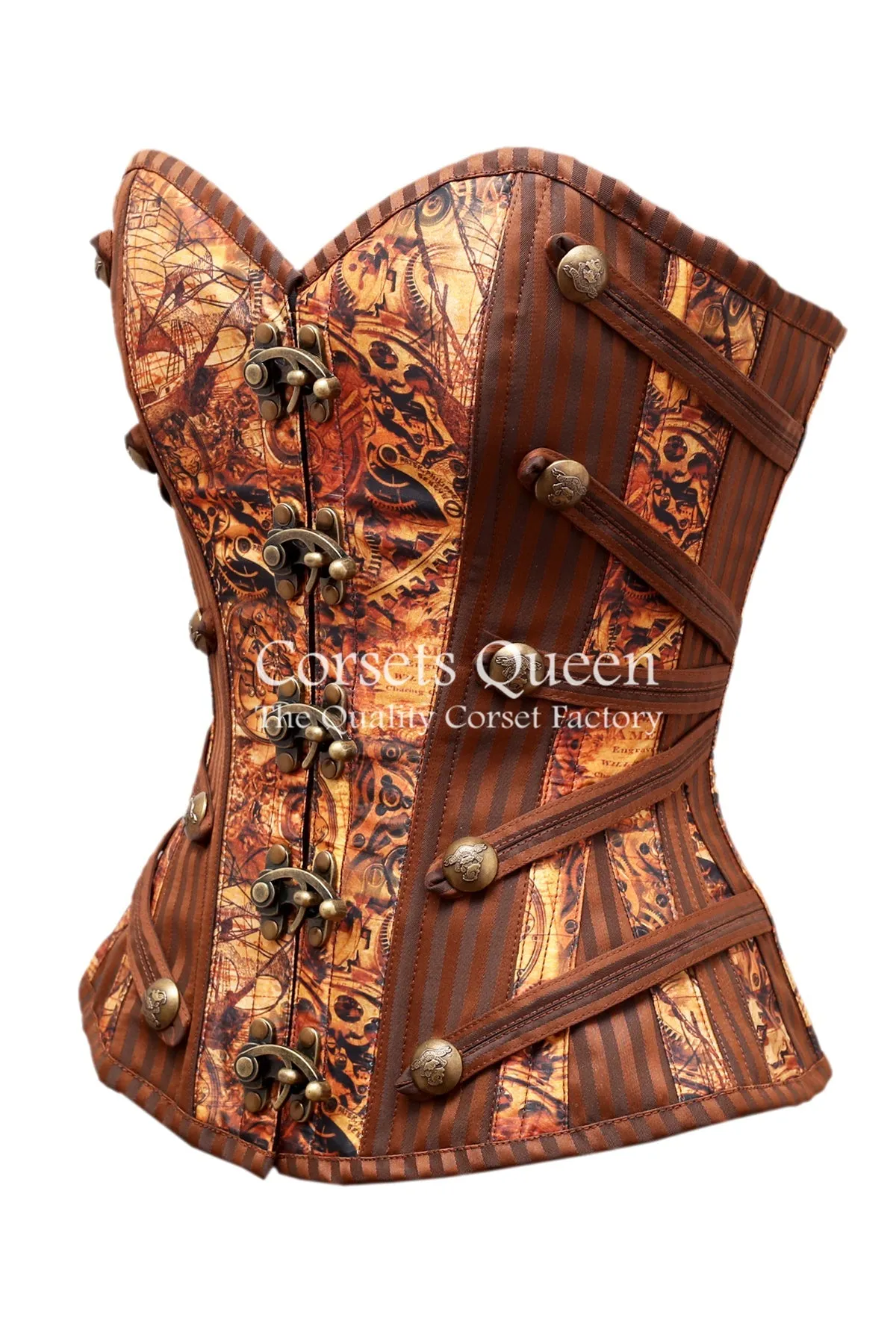 Bartram Digital Print With Brown Brocade Overbust Corset