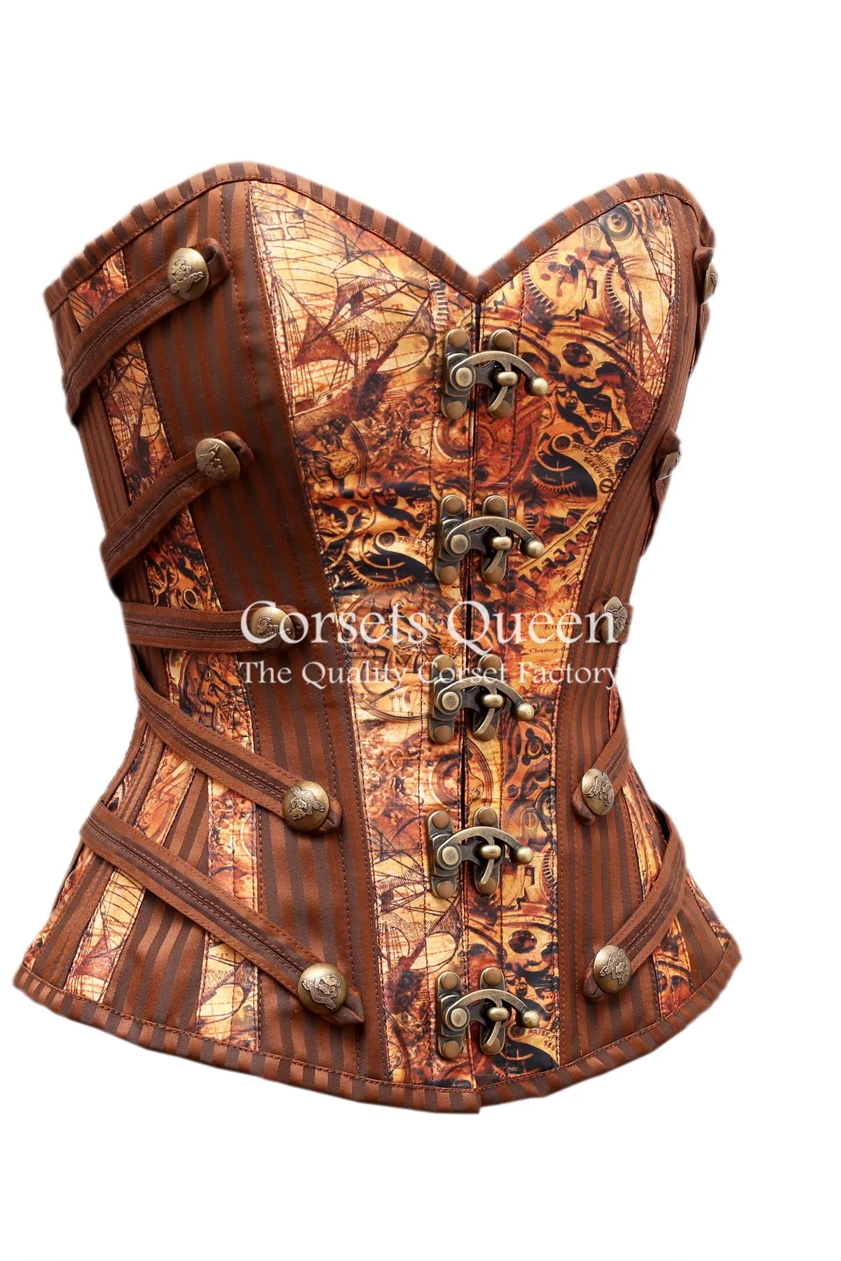 Bartram Digital Print With Brown Brocade Overbust Corset