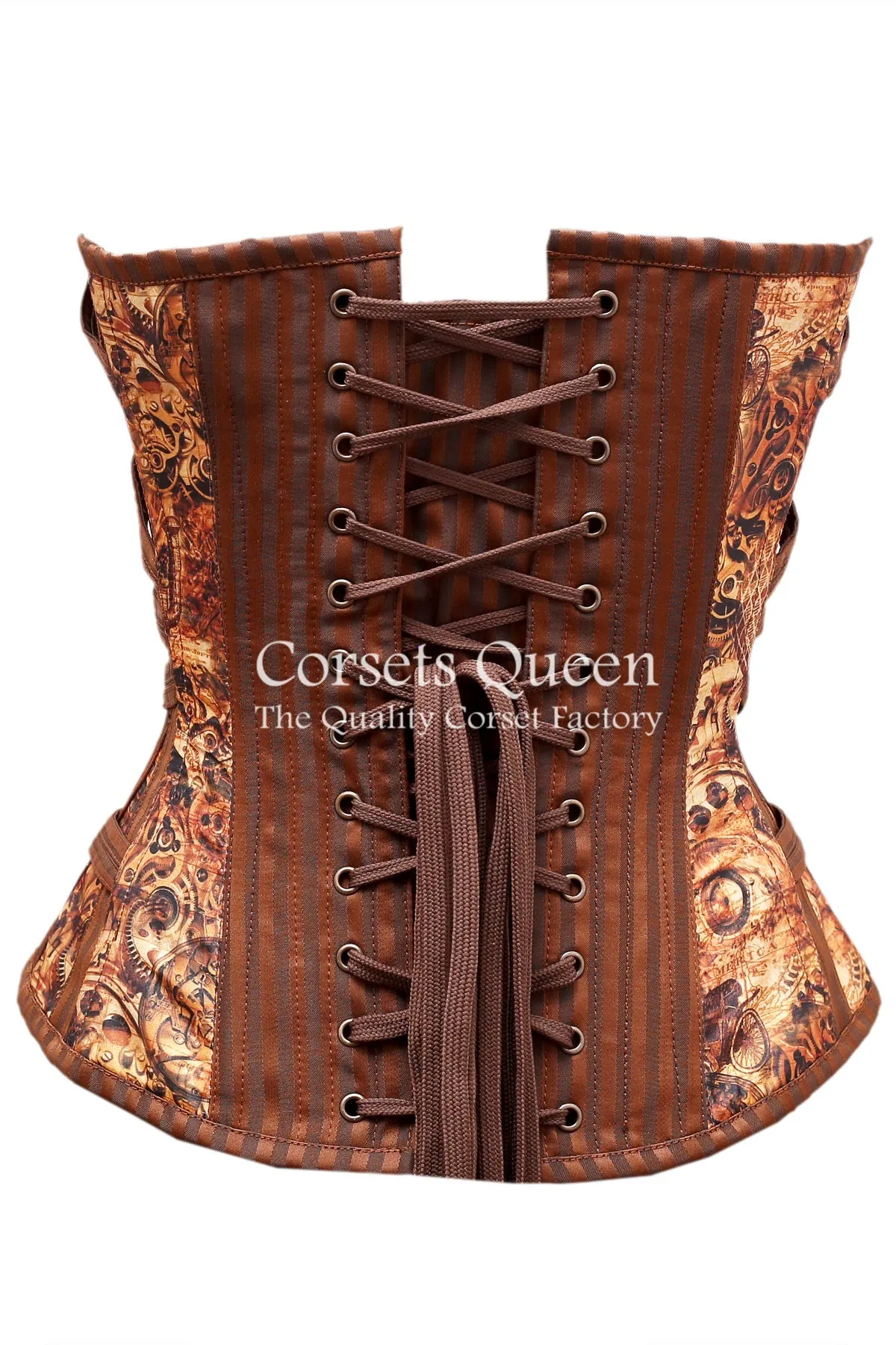 Bartram Digital Print With Brown Brocade Overbust Corset