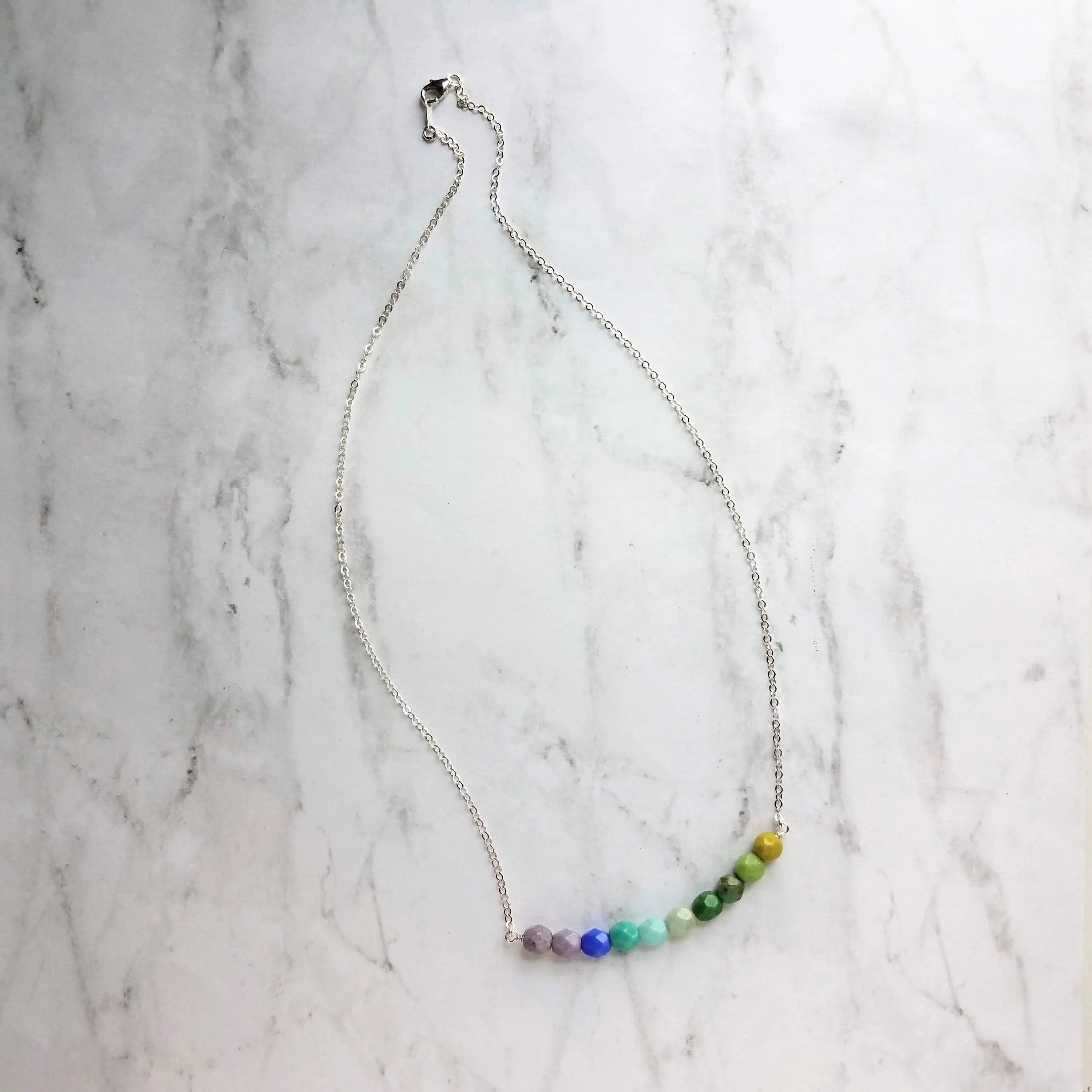 Beaded Necklace - blue green necklace, chunky bead necklace, shades of blue, shades of green, simple bead necklace, 14K gold fill chain