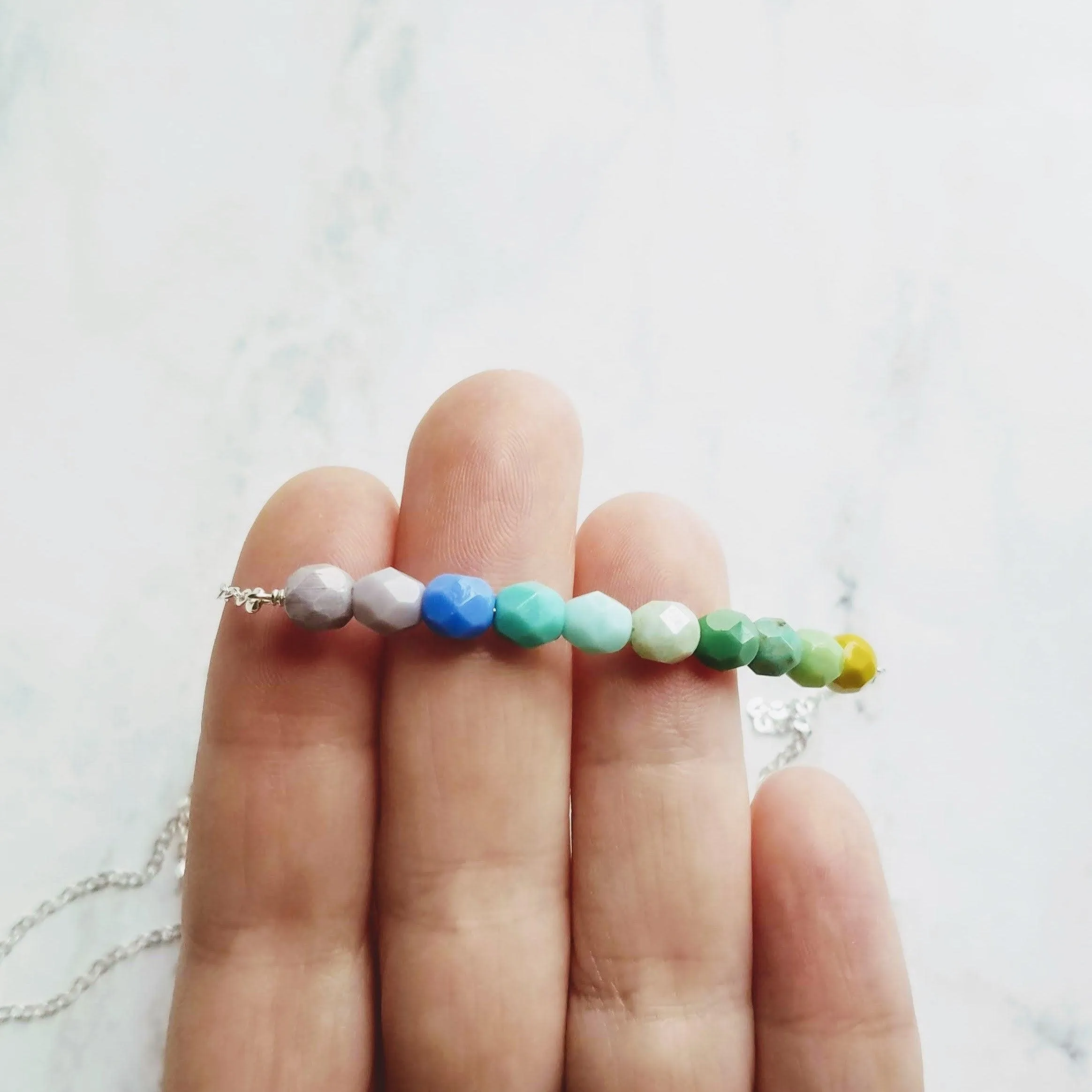 Beaded Necklace - blue green necklace, chunky bead necklace, shades of blue, shades of green, simple bead necklace, 14K gold fill chain