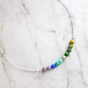Beaded Necklace - blue green necklace, chunky bead necklace, shades of blue, shades of green, simple bead necklace, 14K gold fill chain