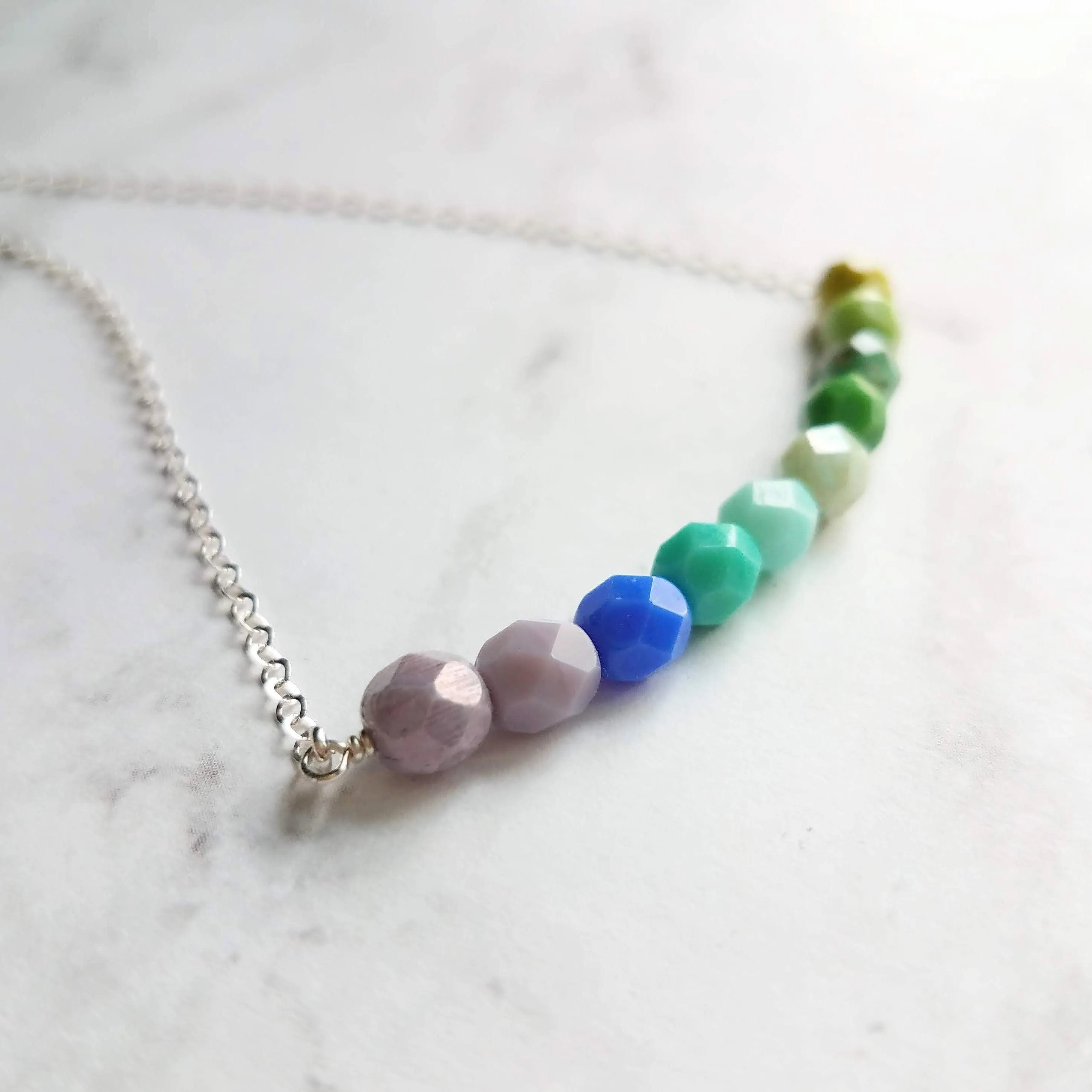 Beaded Necklace - blue green necklace, chunky bead necklace, shades of blue, shades of green, simple bead necklace, 14K gold fill chain