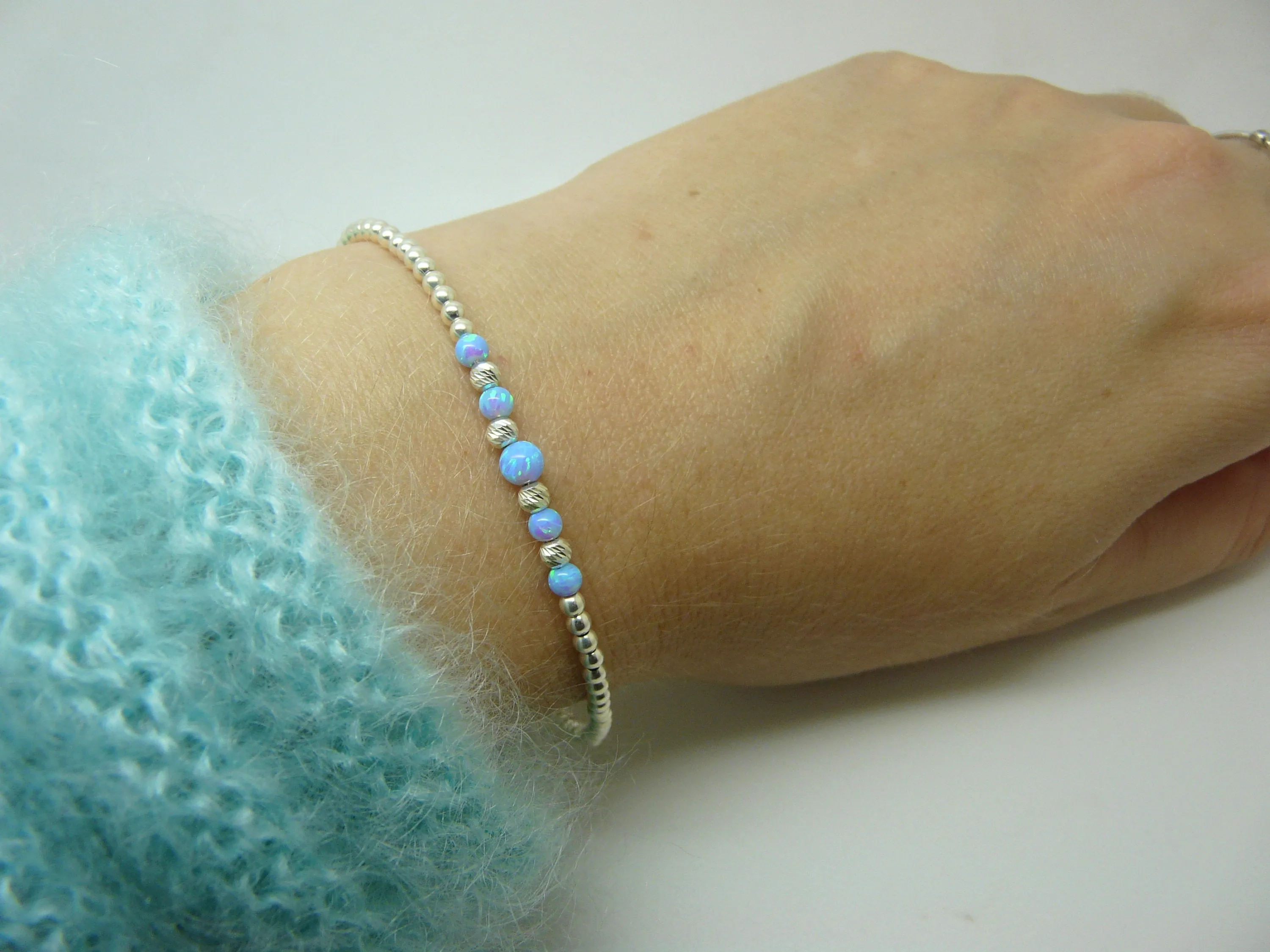 Beaded Opal Bracelet – Delicate Sterling Silver