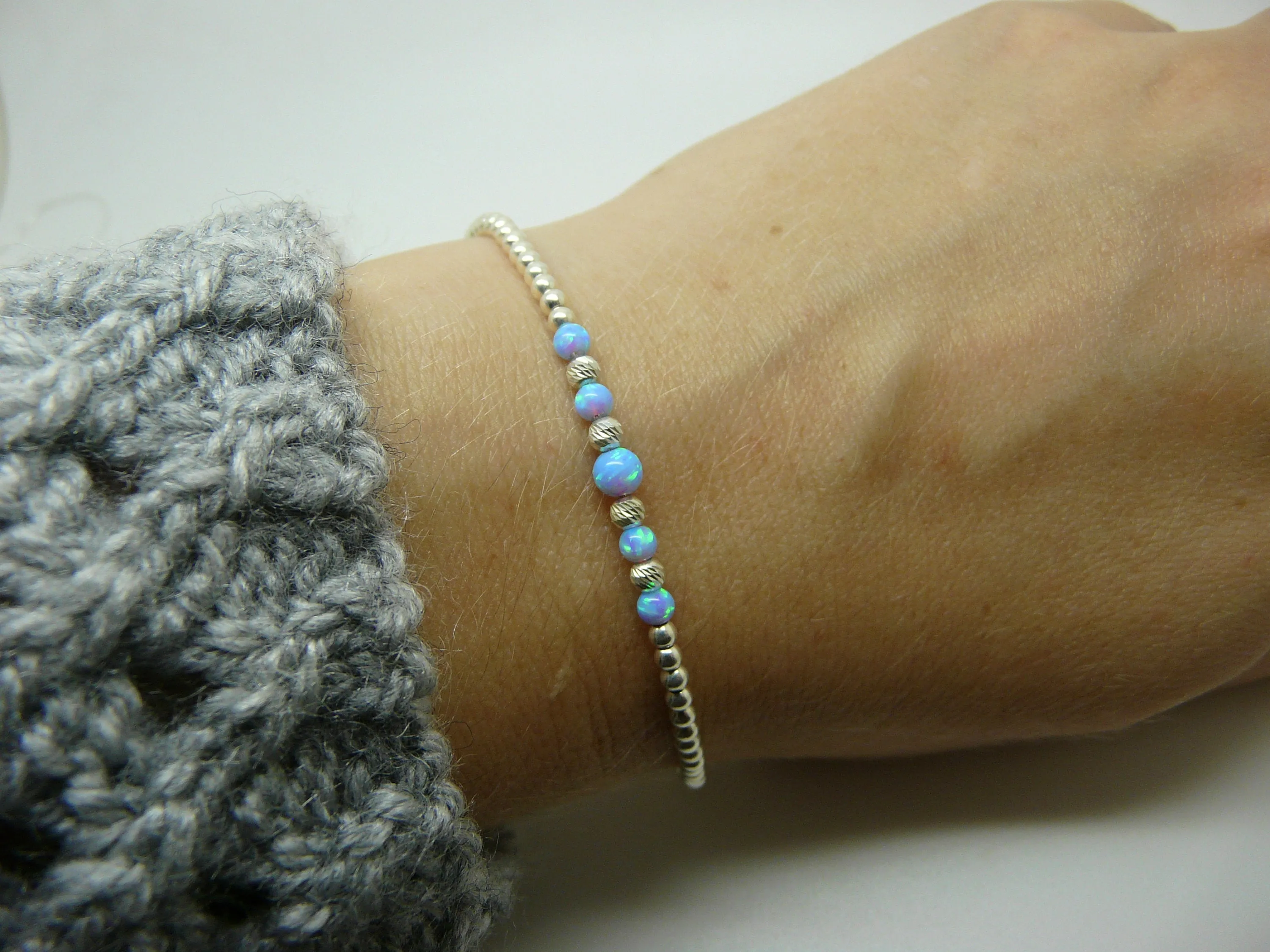 Beaded Opal Bracelet – Delicate Sterling Silver