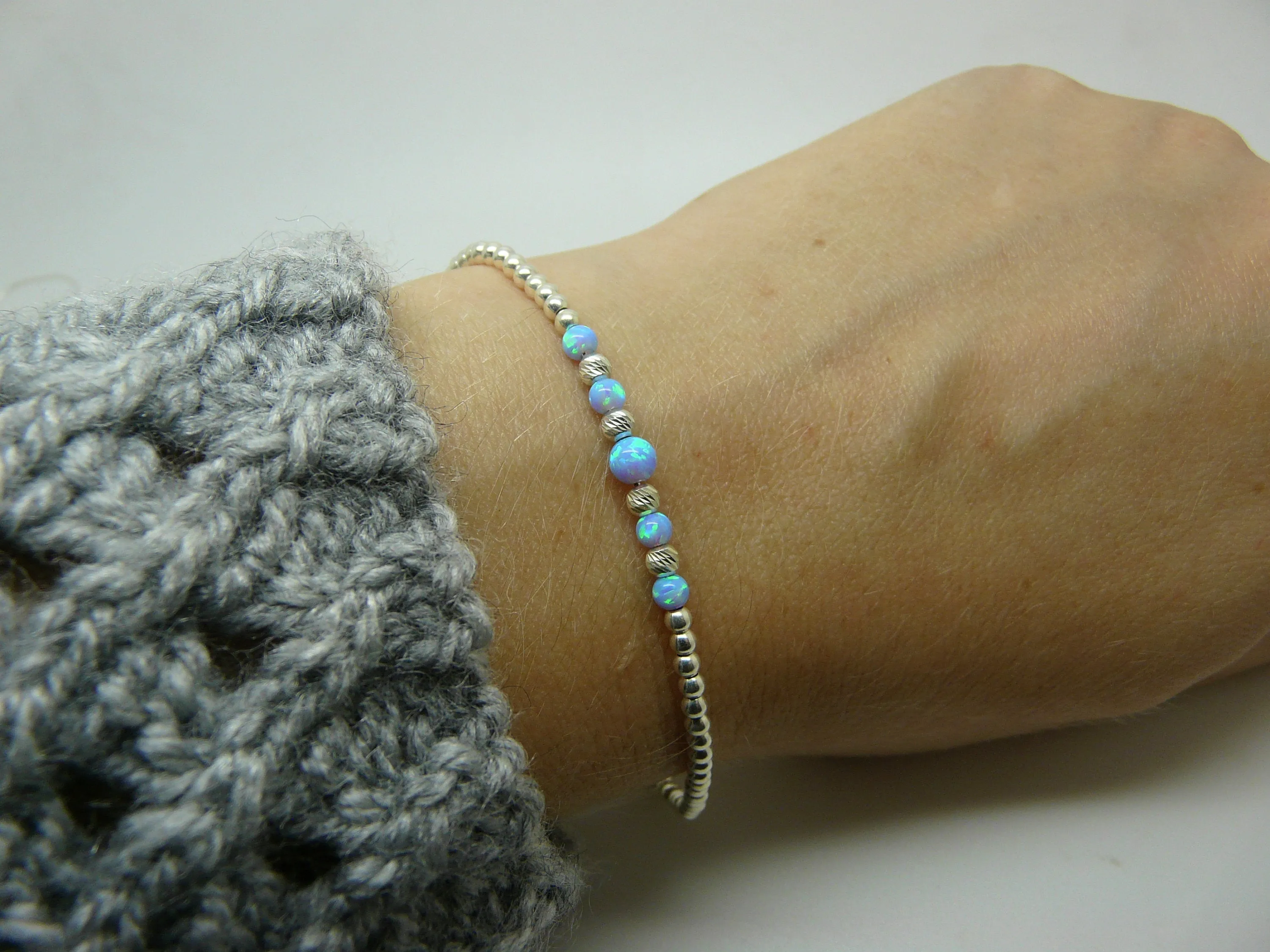 Beaded Opal Bracelet – Delicate Sterling Silver