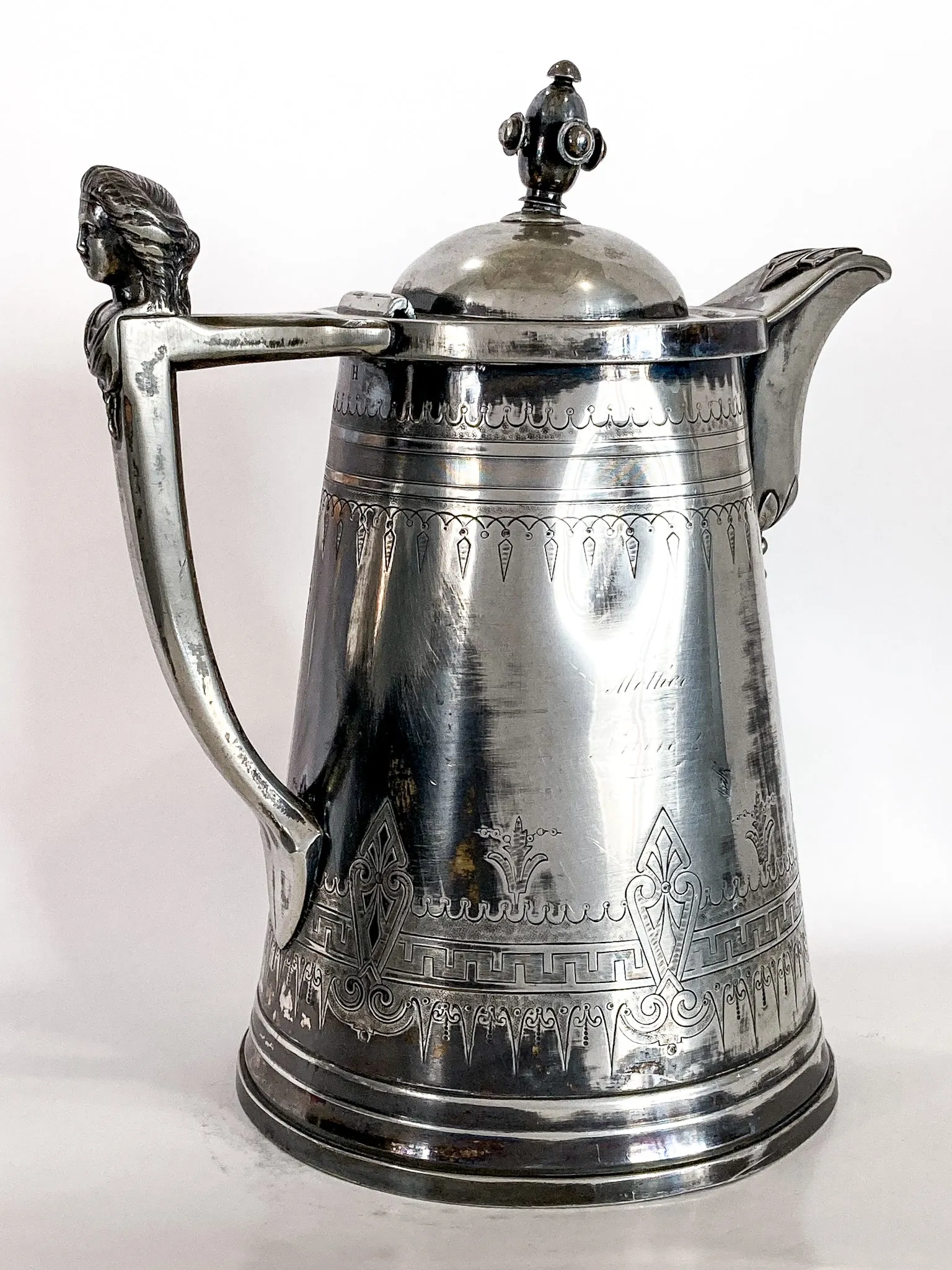 Beautiful Antique C1870 Silver Plated Cold Water Meriden Tankard Pitcher
