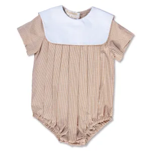 Beige Gingham Boy Bubble with Collar