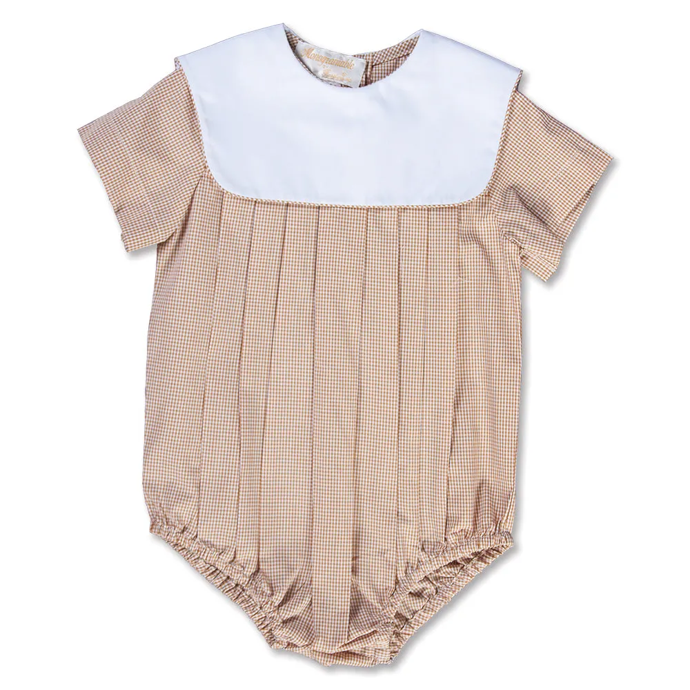Beige Gingham Boy Bubble with Collar