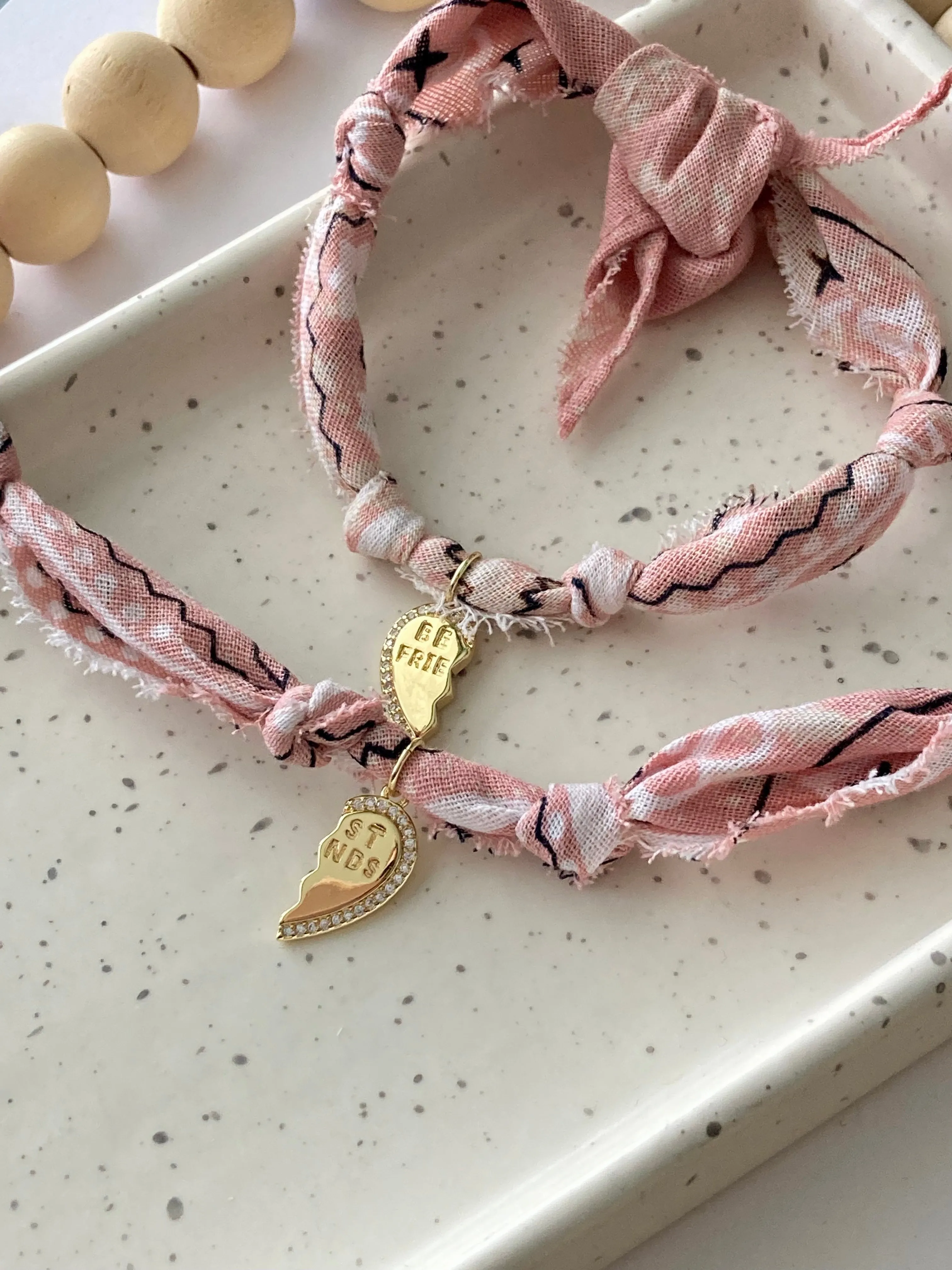 Best Friends Bandana Bracelet Set | 14K Gold Filled | Pale Blush Pink