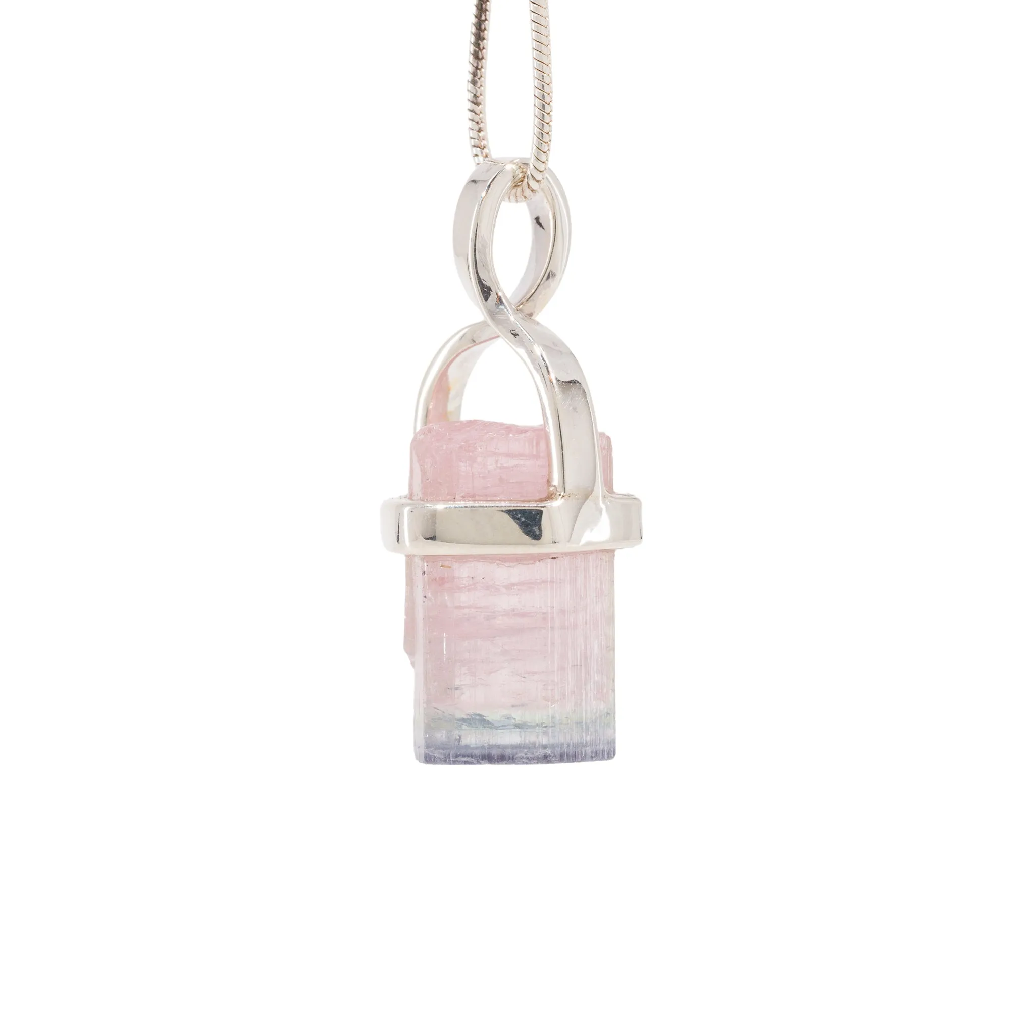Bicolor Tourmaline 10.76 Carat Handcrafted Sterling Silver Natural Crystal Twist Pendant