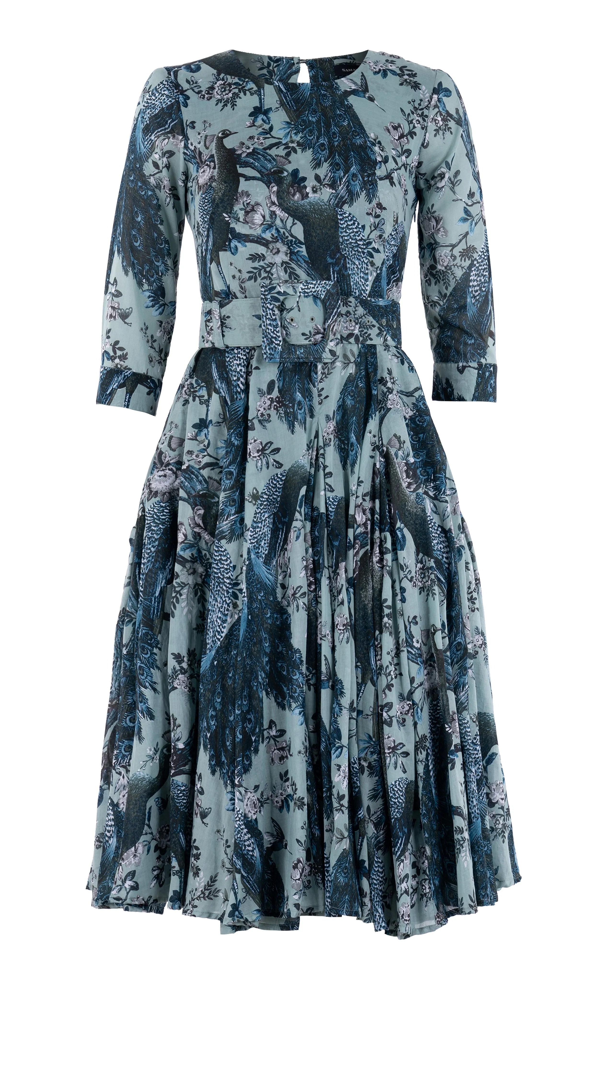 Birdy Dress #2 Crew Neck 3/4 Sleeve Long  3 Length Cotton Musola (Belvedere Peacok)