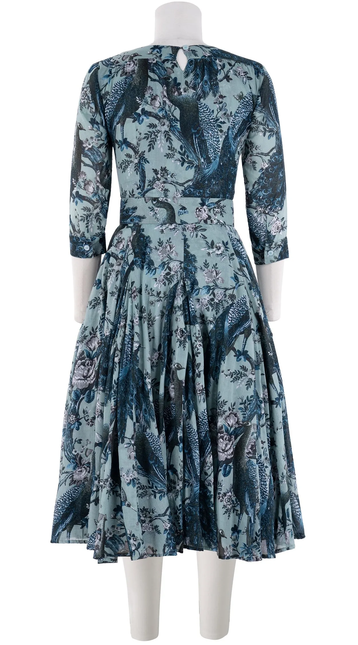 Birdy Dress #2 Crew Neck 3/4 Sleeve Long  3 Length Cotton Musola (Belvedere Peacok)