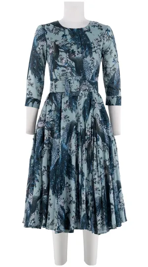 Birdy Dress #2 Crew Neck 3/4 Sleeve Long  3 Length Cotton Musola (Belvedere Peacok)