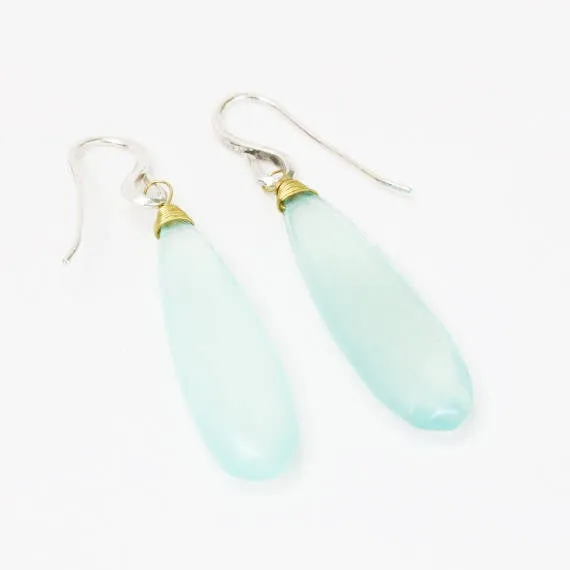 Blue chalcedony dangle earrings with sterling silver hooks style