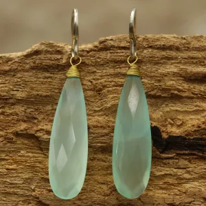 Blue chalcedony dangle earrings with sterling silver hooks style