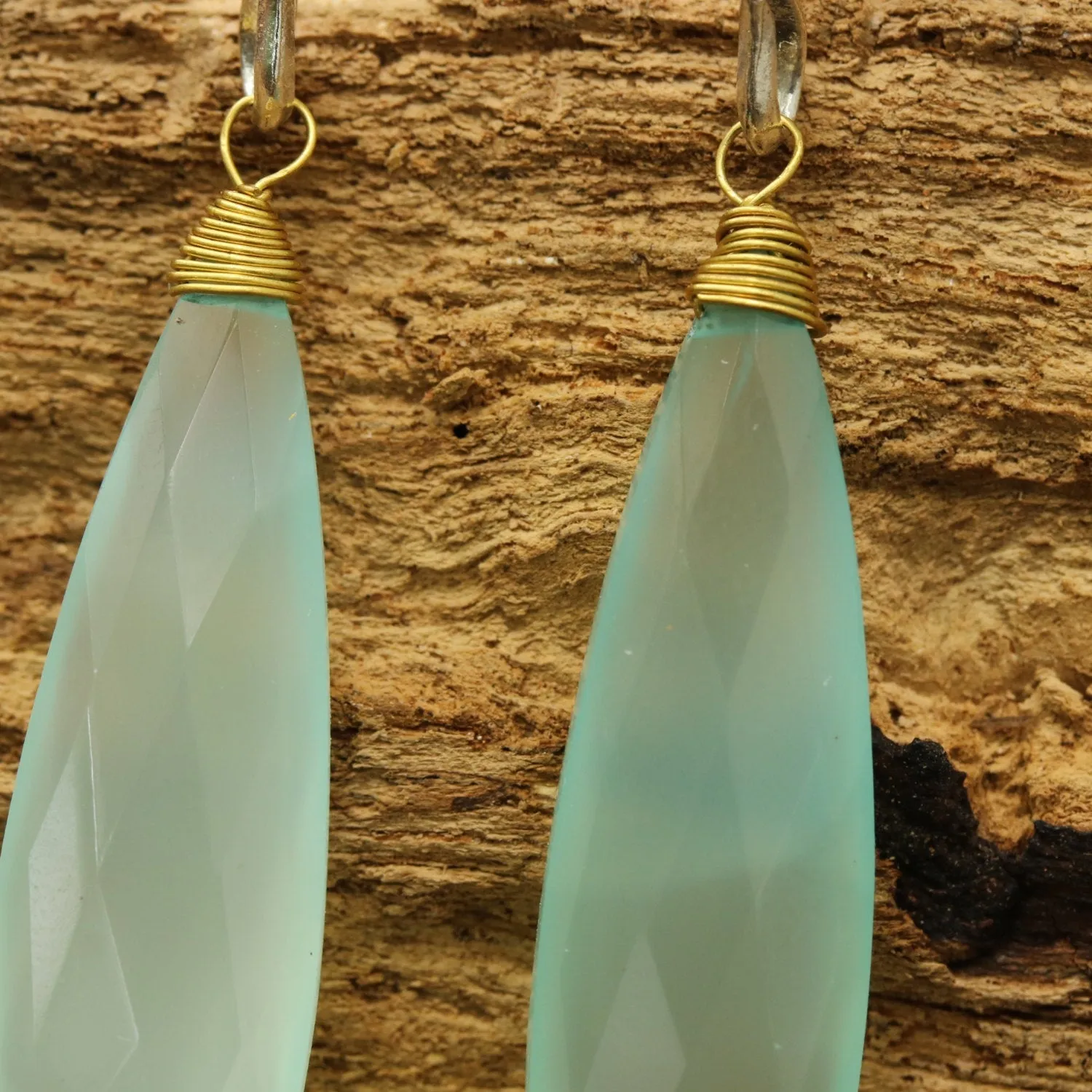 Blue chalcedony dangle earrings with sterling silver hooks style