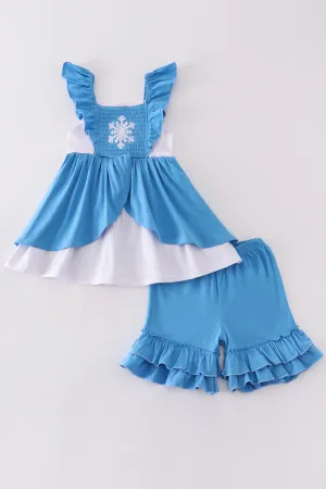 Blue Frozen Smocked Girl Set