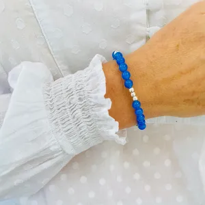 Blue Onyx Bead Bracelet with Silver Accent | Solo or Stack Set
