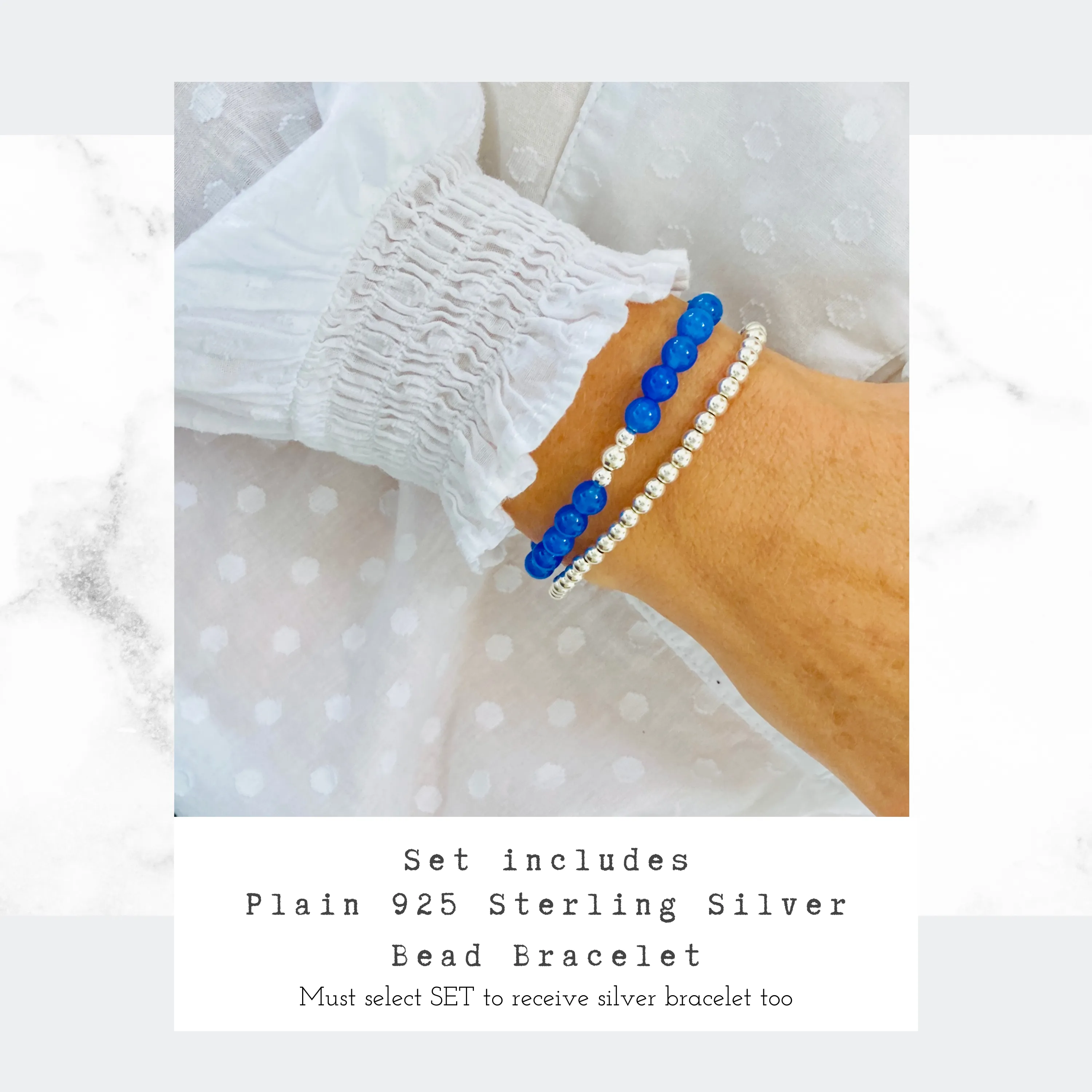 Blue Onyx Bead Bracelet with Silver Accent | Solo or Stack Set
