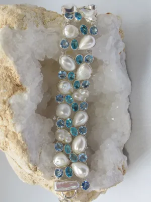 Blue Topaz Bracelet 3 with Pearls