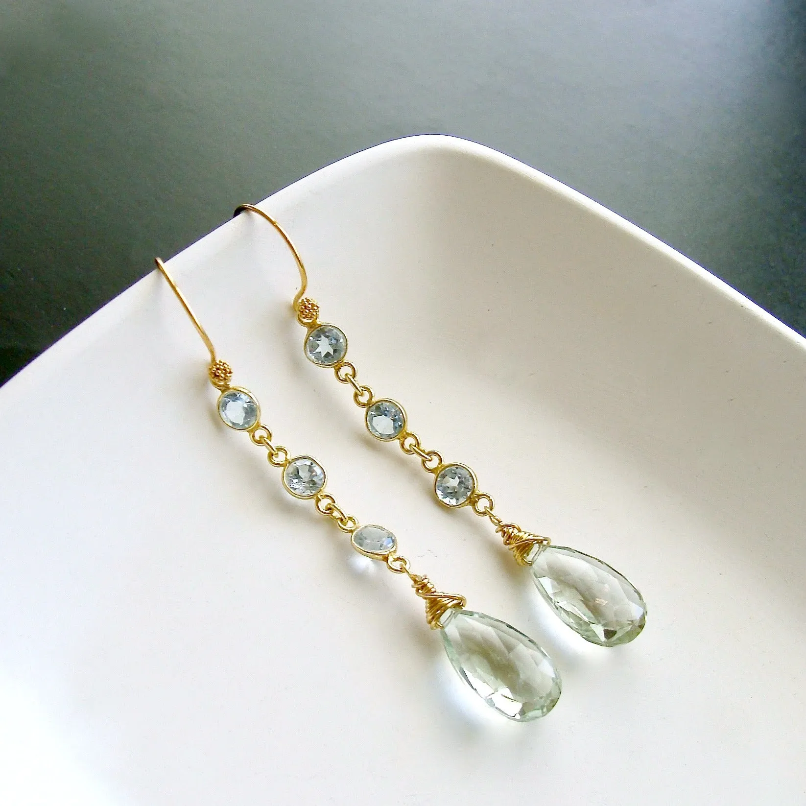 Blue Topaz Prasiolite Duster Earrings - Audrey Earrings
