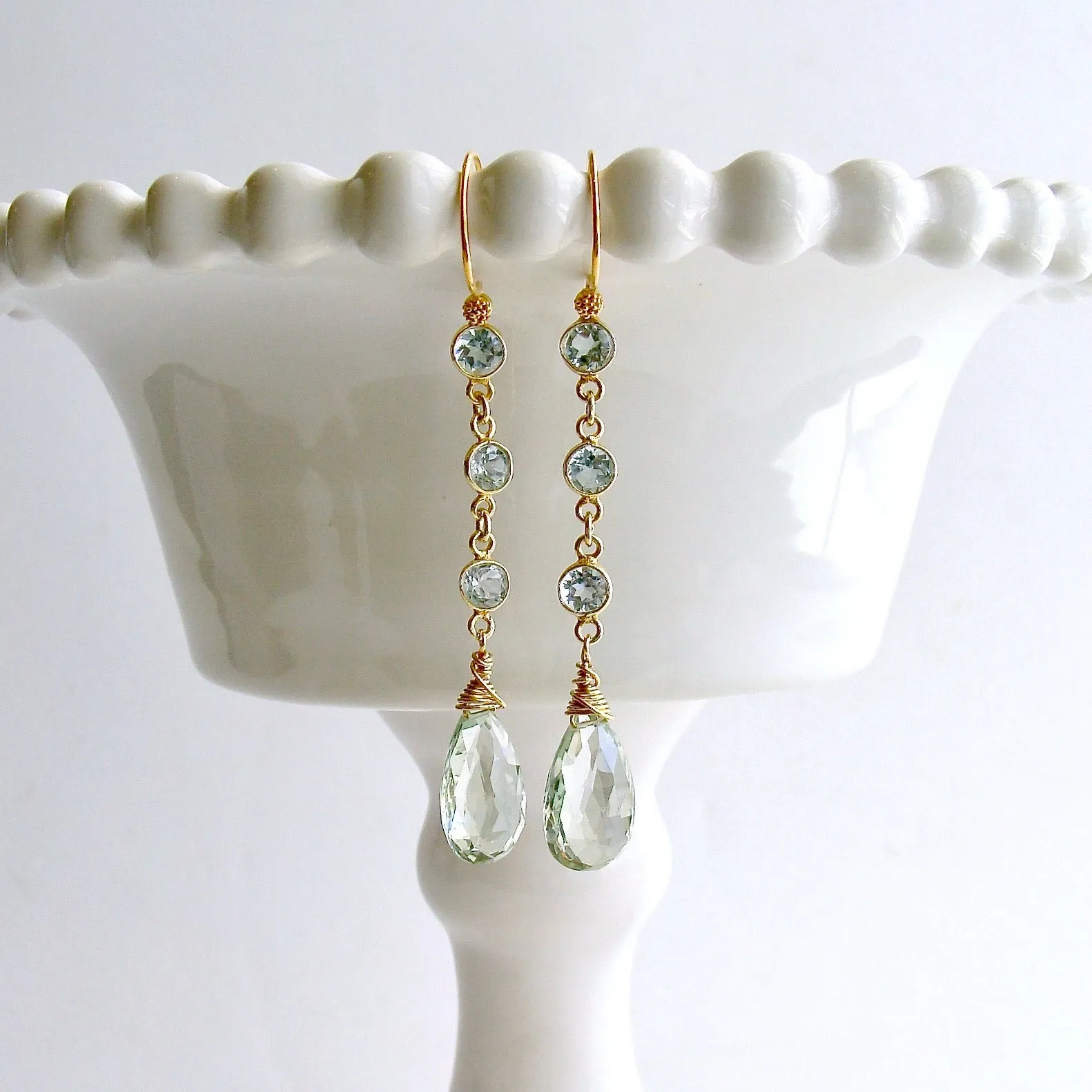 Blue Topaz Prasiolite Duster Earrings - Audrey Earrings