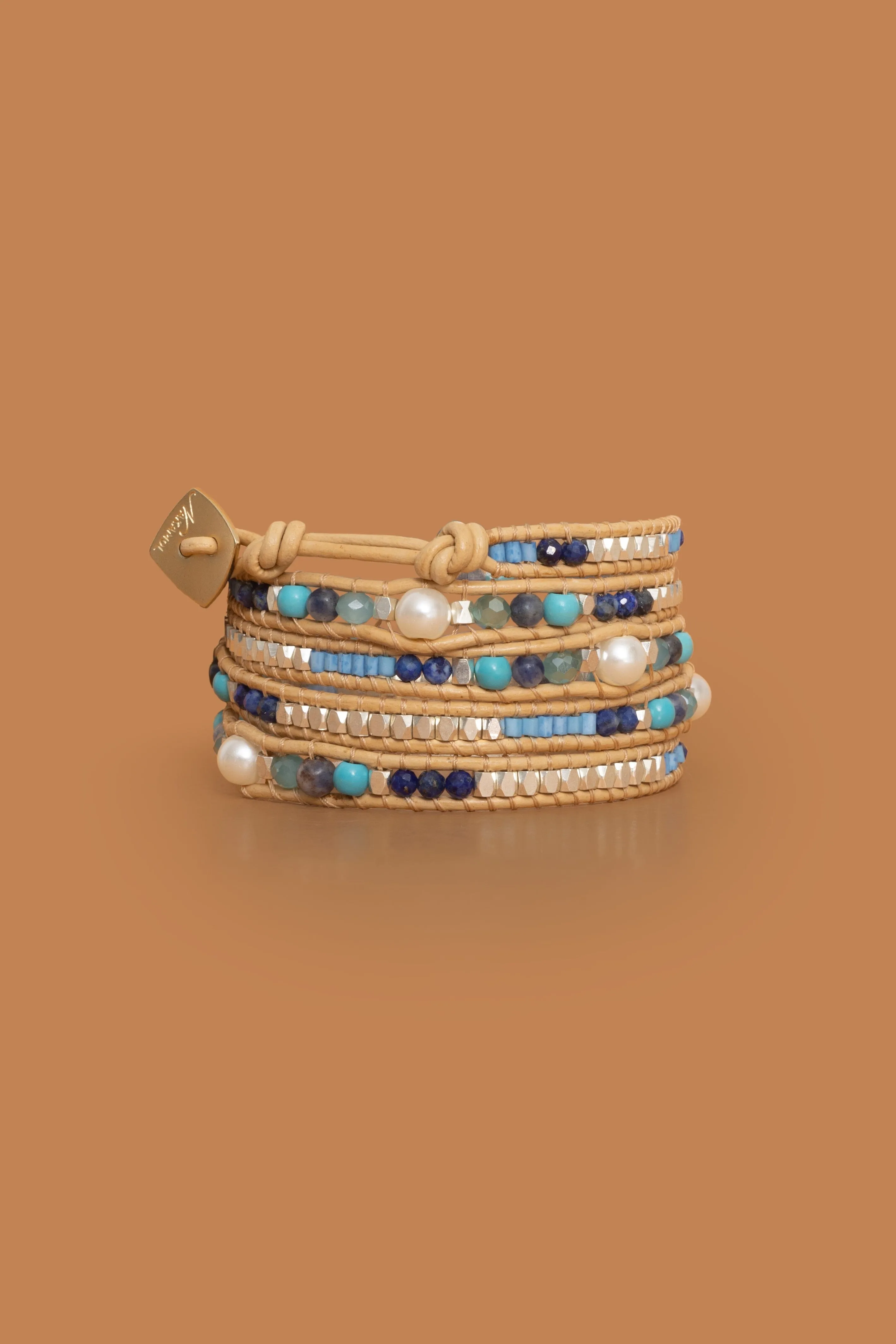 Blue White Five Layer Wrap Bracelets