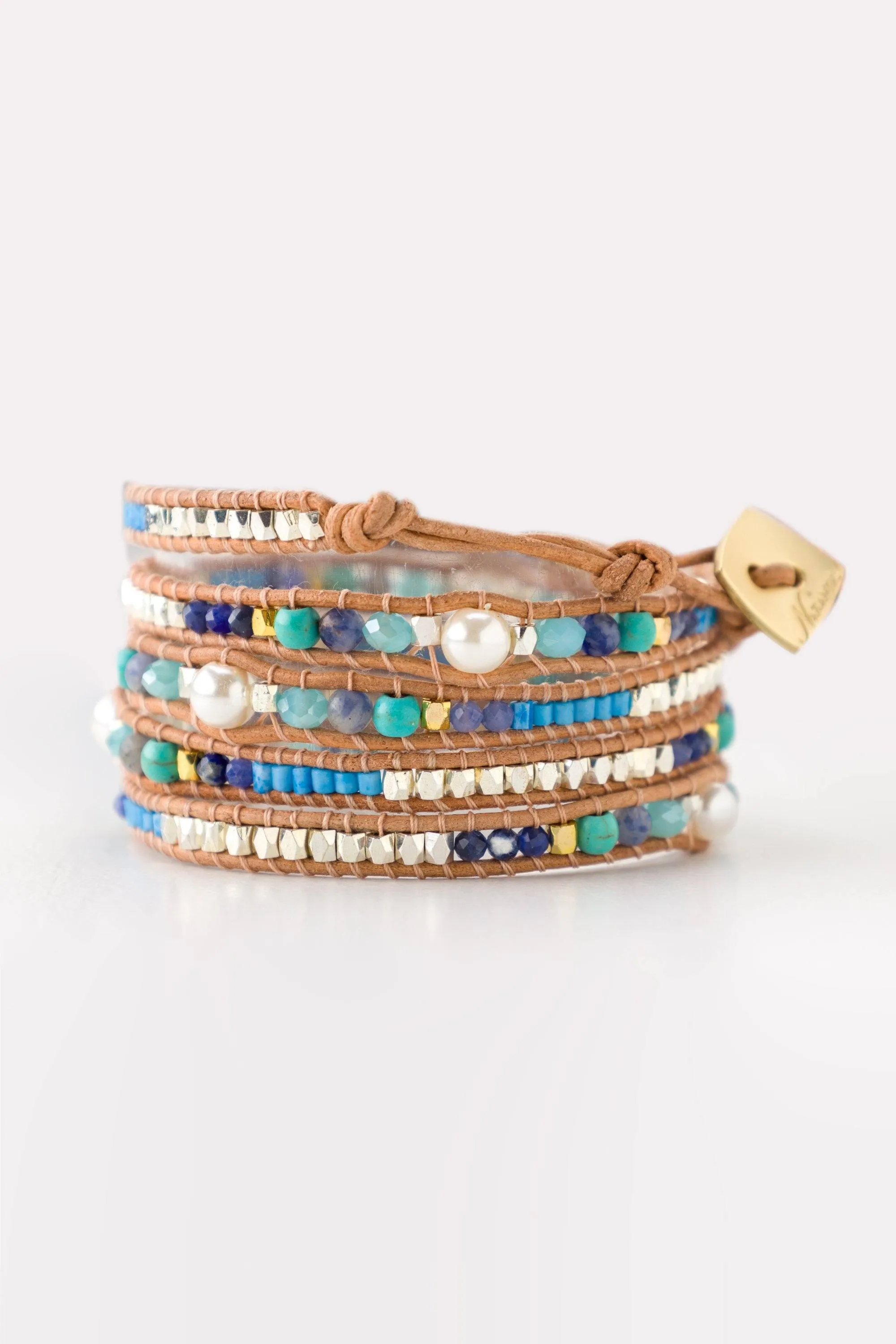 Blue White Five Layer Wrap Bracelets