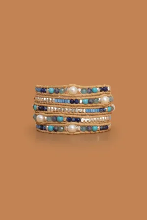 Blue White Five Layer Wrap Bracelets