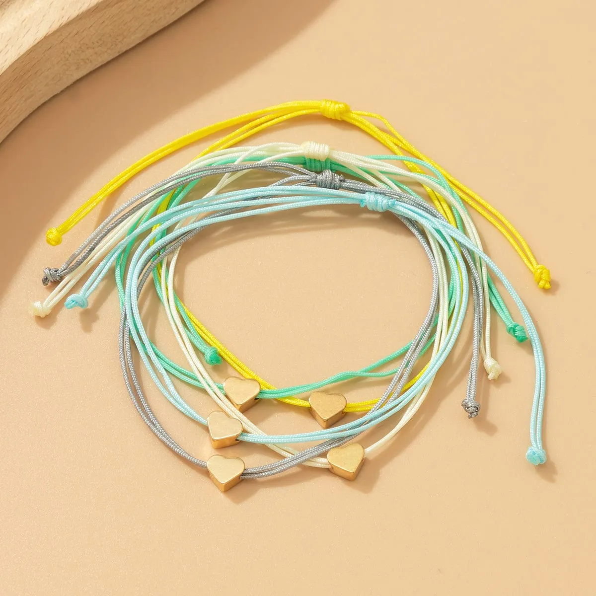 Boho Colorful Heart Jade Cord Stackable Bracelet Set