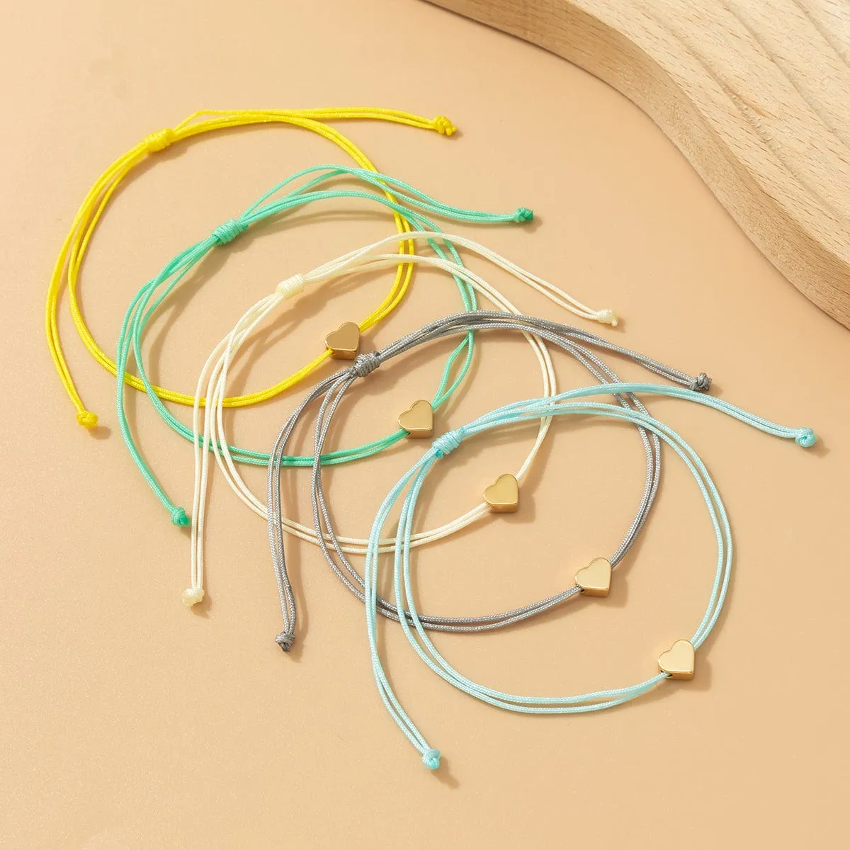 Boho Colorful Heart Jade Cord Stackable Bracelet Set