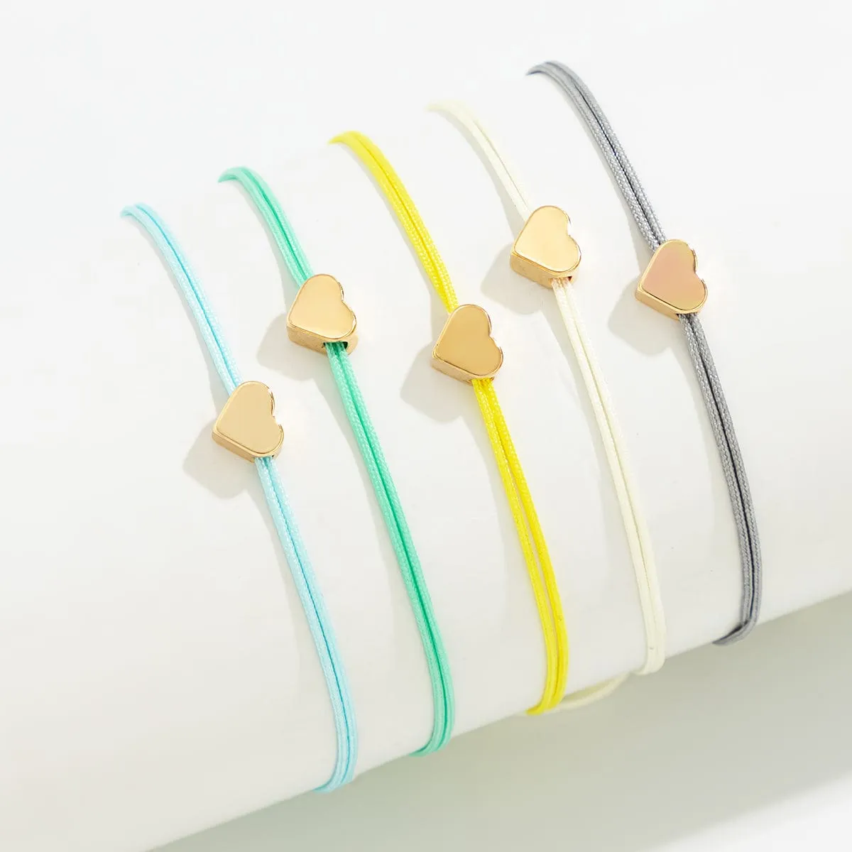 Boho Colorful Heart Jade Cord Stackable Bracelet Set
