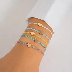 Boho Colorful Heart Jade Cord Stackable Bracelet Set